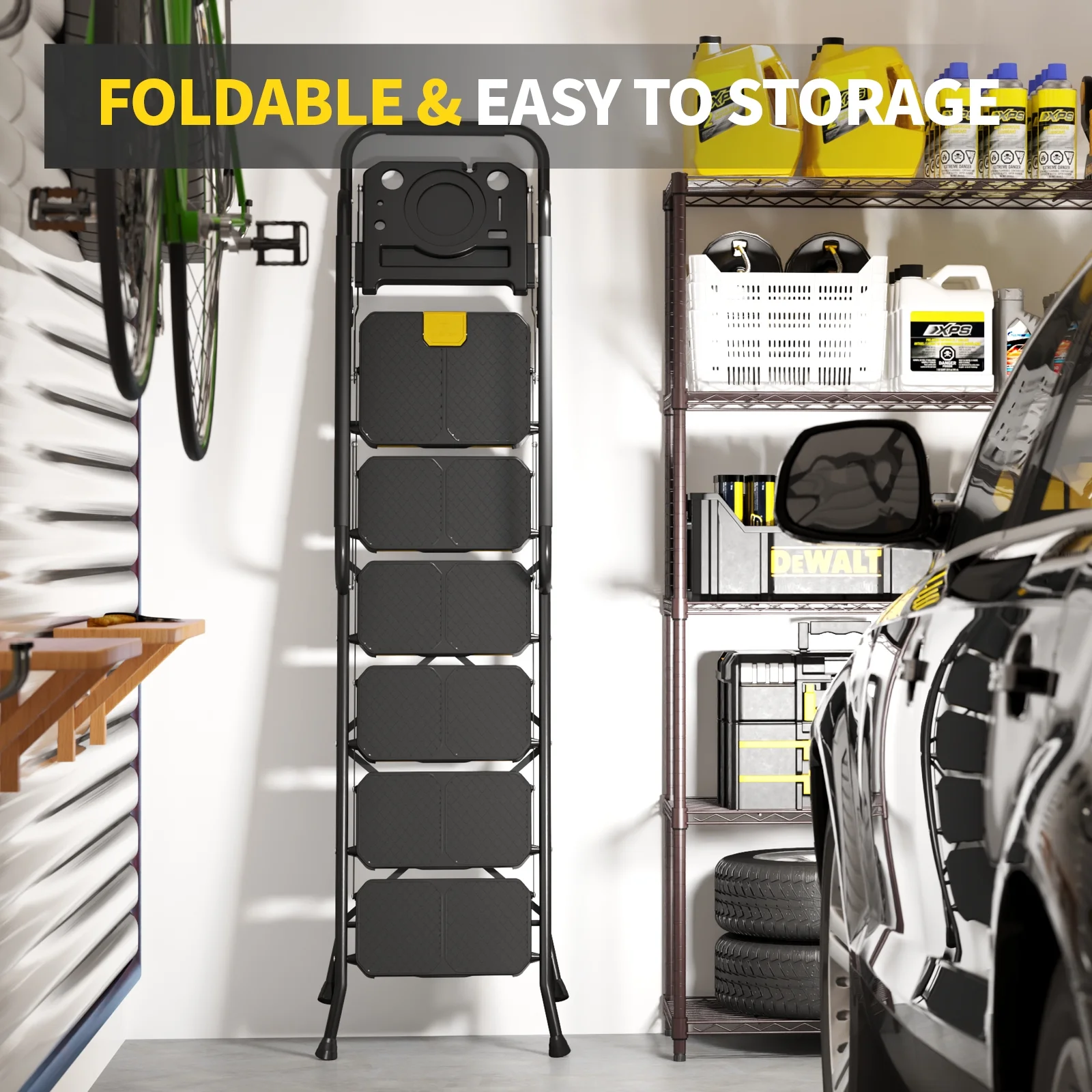 KK KINGRACK 6 Step Ladder, Metal Ladder with Tool Platform&Handrails, 800 lbs Capacity, Black