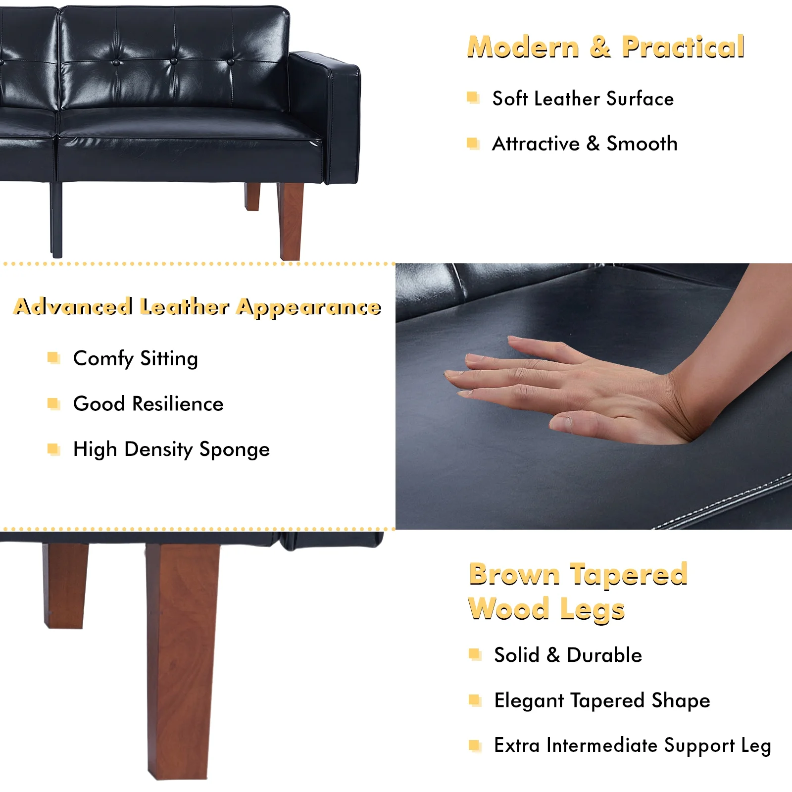 Sofa Bed, Convertible Memory Foam Futon Couch, Adjustable Sleeper Sofa Bed for Living Room, Gray