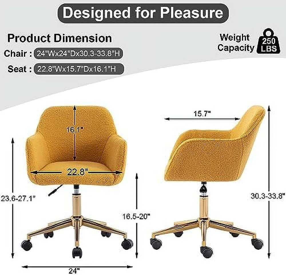 Modern Faux Fur Home Office Chair Height Adjustable, White Desk Chair Vanity Chair for Makeup Room, Rolling Desk Chairs with Wheels, Swivel Furry Cute Desk Chair for Teen Girls Women