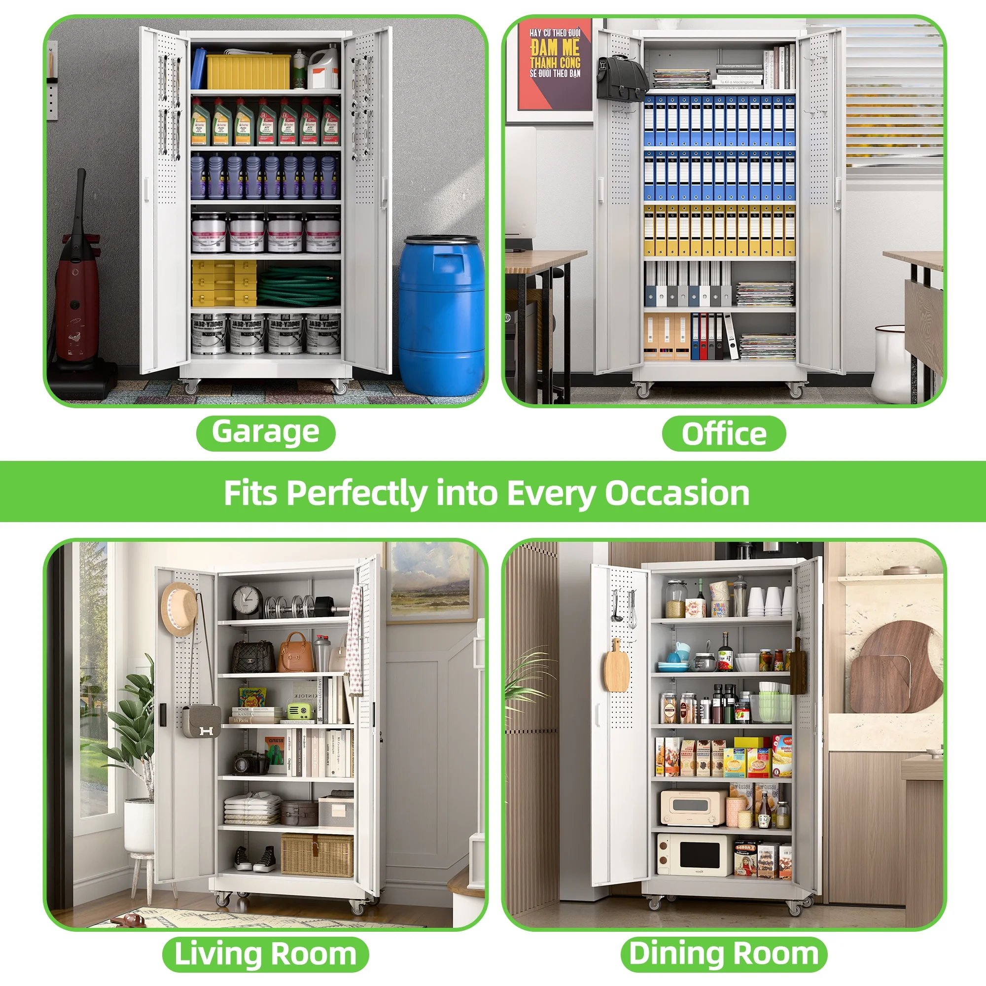 SUPEER Metal Rolling Storage Cabinets with Locking Doors and 5 Adjustable Shelves, Steel Garage Storage Cabinet for Garage, Office, Classroom, Assemble Required(Black)