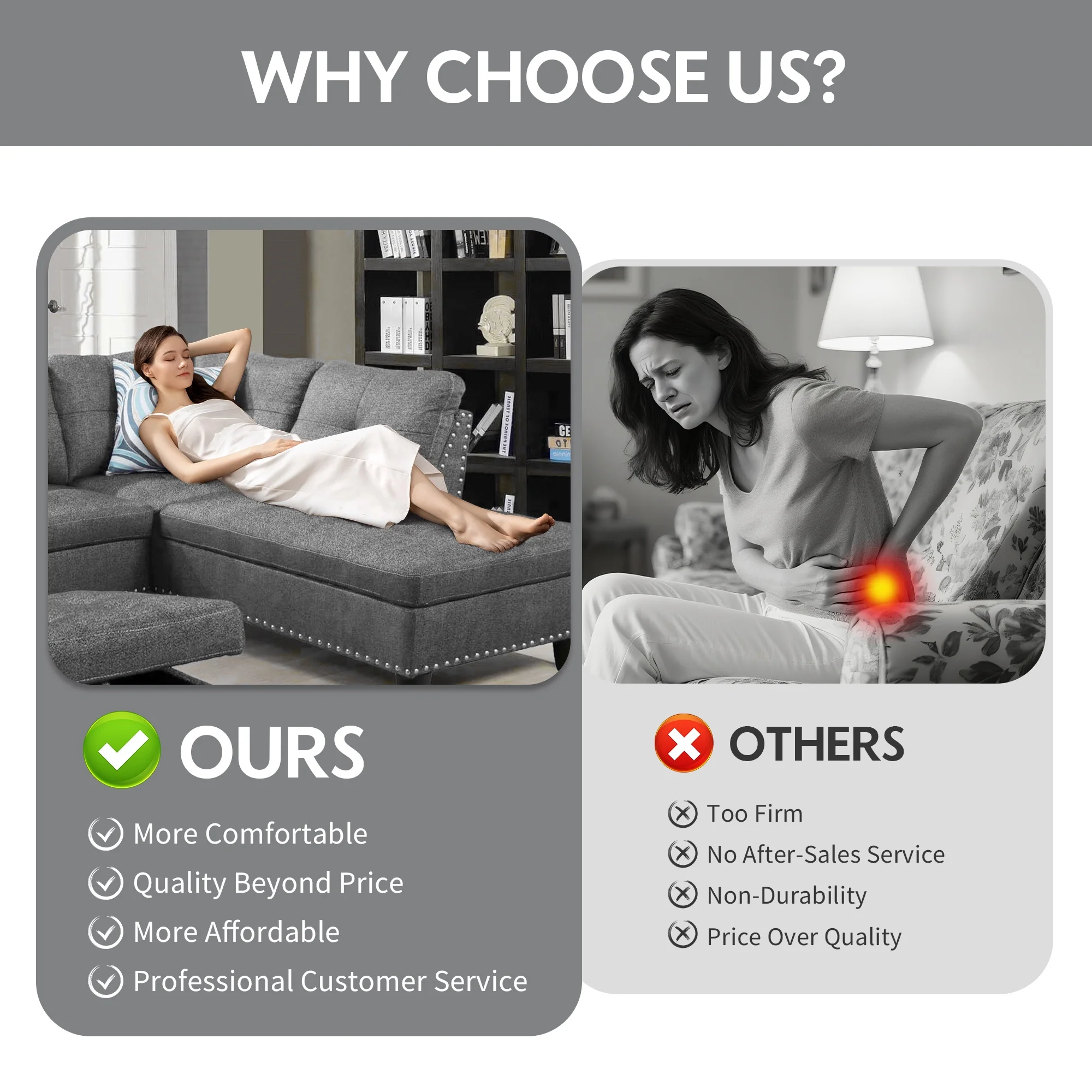 Aukfa 3 Piece Sectional Sofa, Living Room Couch with Storage Ottoman&Cup Holder, Linen, Left Hand, Black Gray