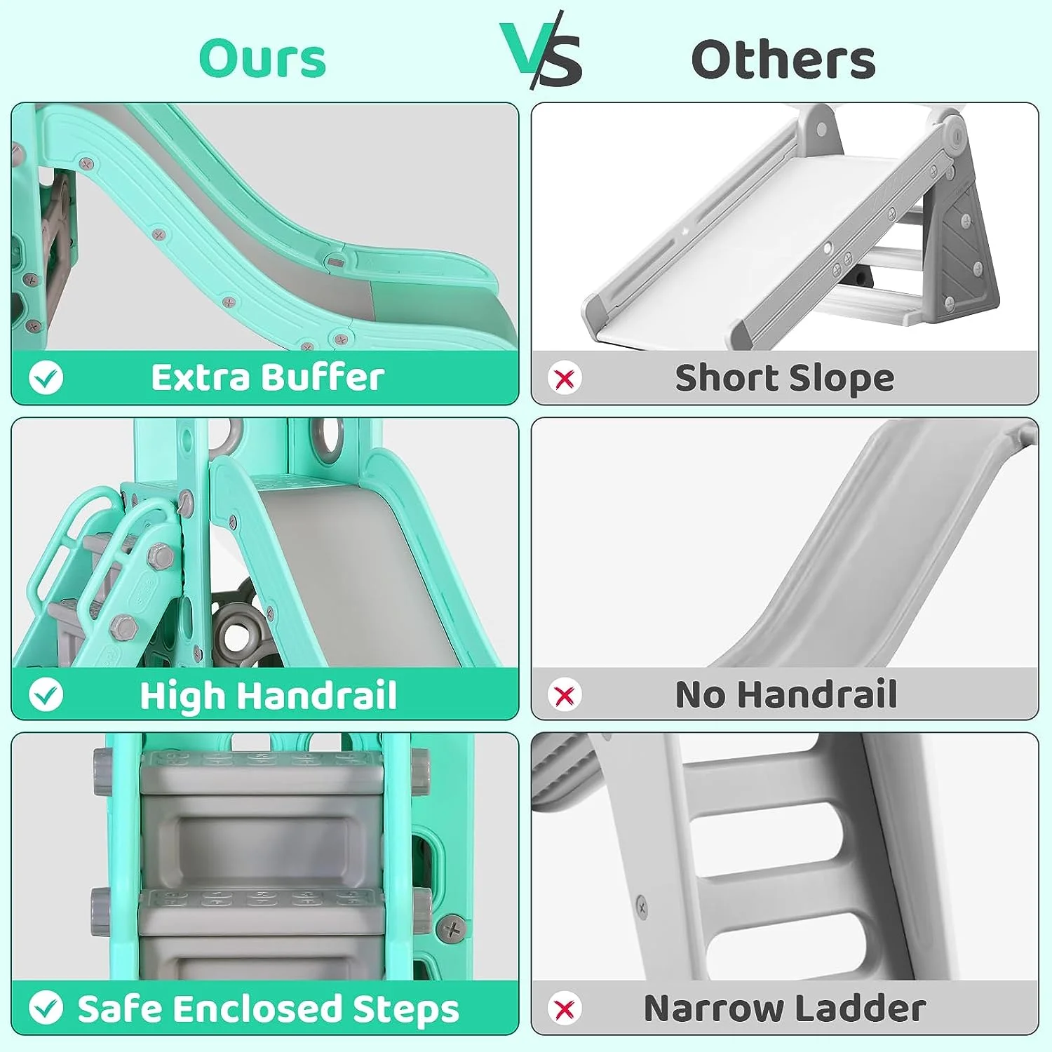 Arlopu Sturdy Toddler Slide with Basketball Hoop Plastic Kids Slide Climber with Anti-Slip Steps Indoor Outdoor Children Toy Playground