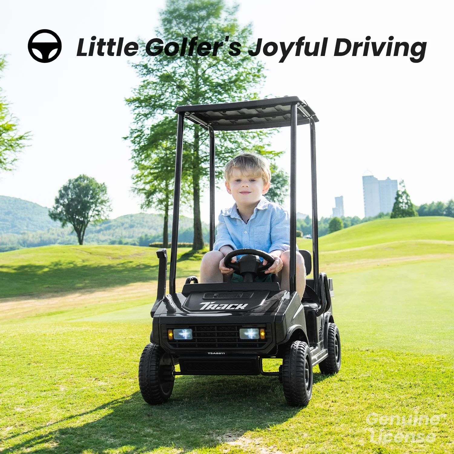 Track Seven 24V Ride on Car, Electric Golf Cart with Ceiling, Ride on Truck with Remote Control, Music, Rear Storage Box, Electric Car for Boys Girls Age 3+, 18.5