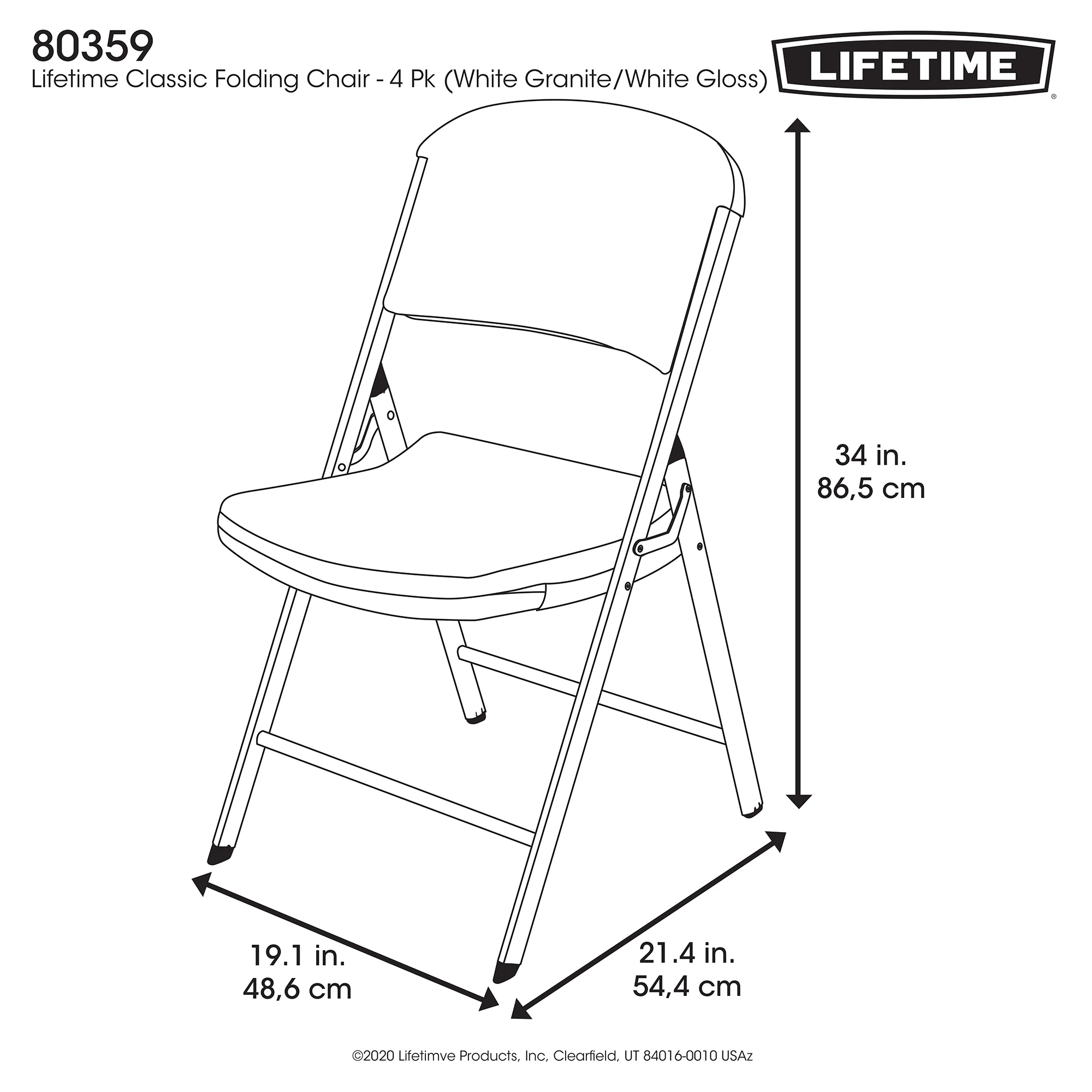 Lifetime Folding Chair, Indoor/Outdoor Commercial, White Granite, 4 Pack (42804)