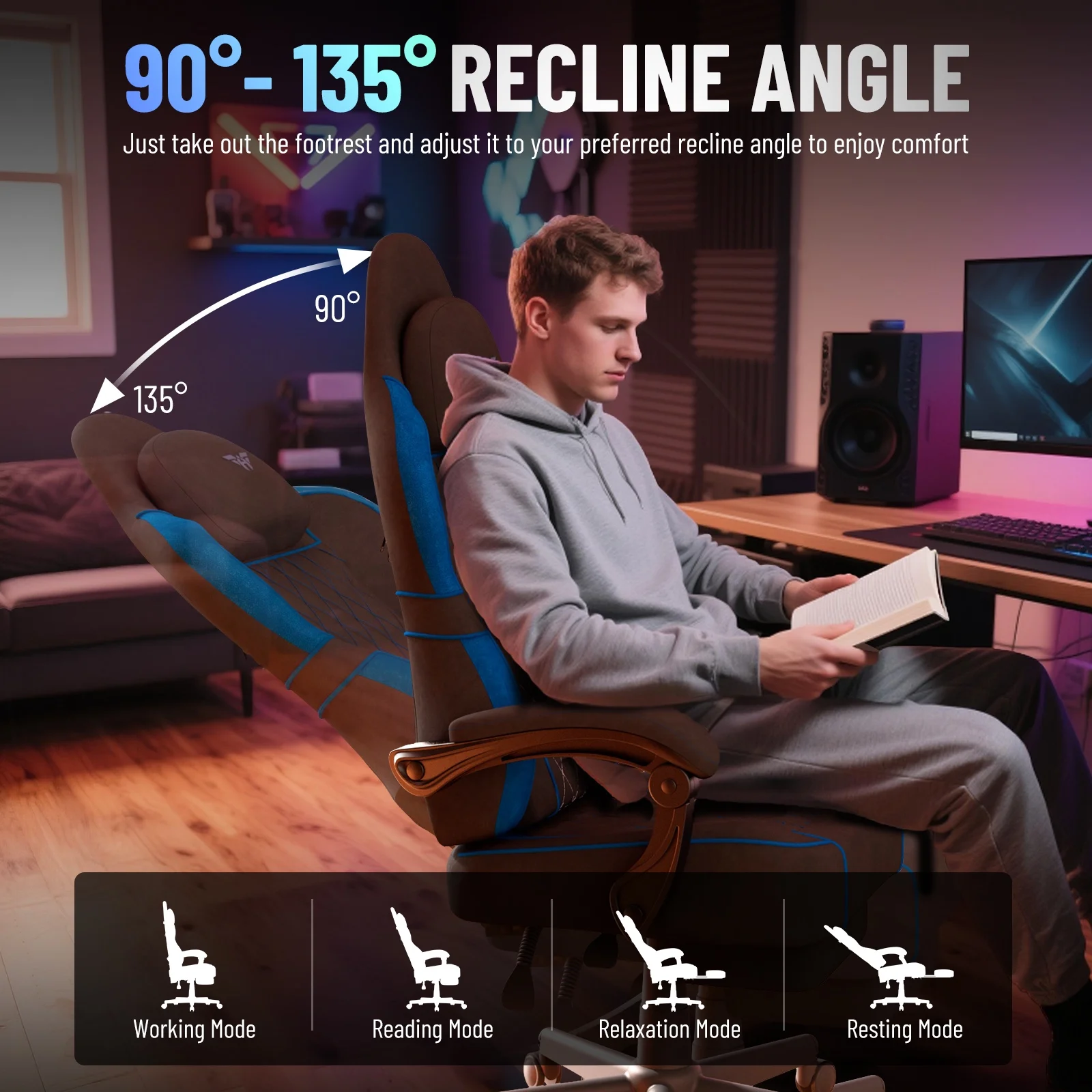 SOONTRANS Gaming Chair for Adults, Velvet Fabric High Back Comfortable Video Game Chair with Footrest and Massage Lumbar Cushion, Racing Computer Desk Chair, Ergonomic Gamer Chair, Black/Grey