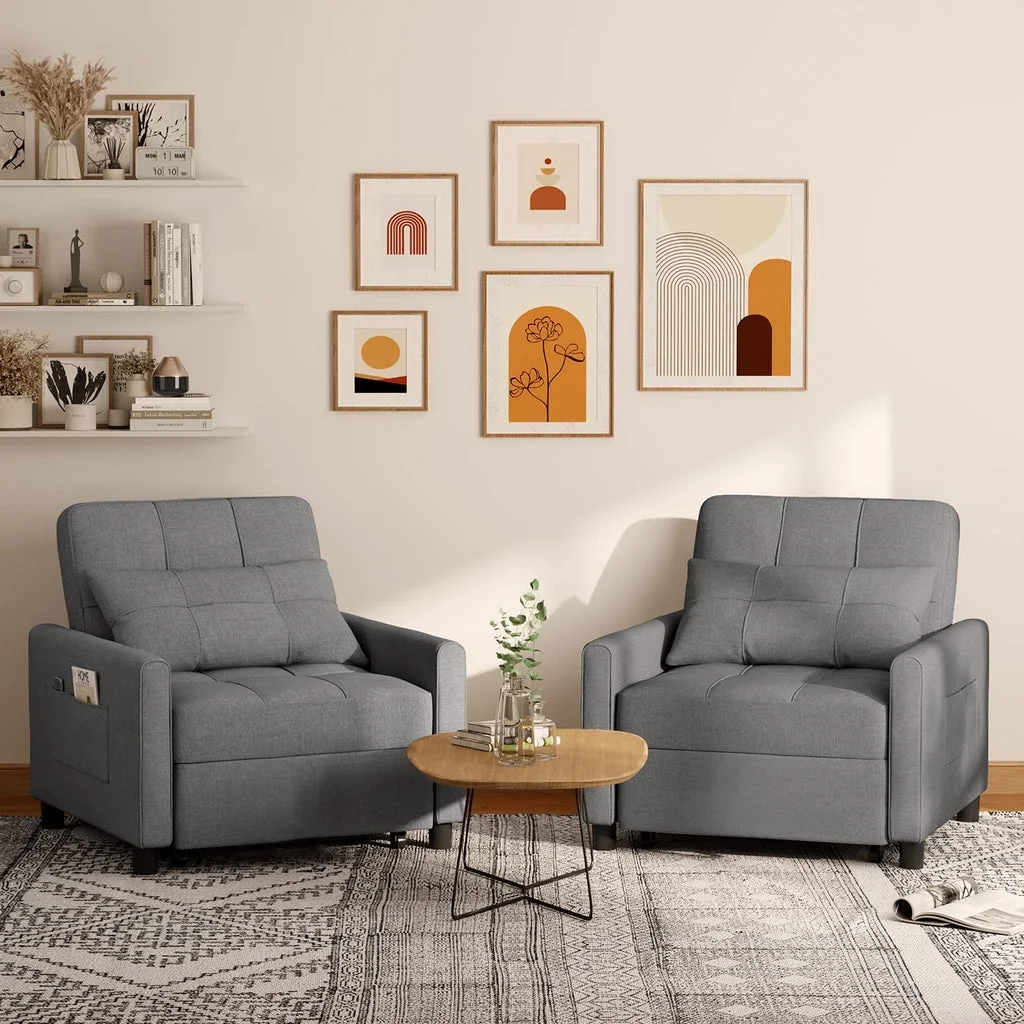 Convertible Sleeper Chair, Aiho 3-in-1 Convertible Sofa Bed Recliner Chair with Pull Out Couch - Dark Gray