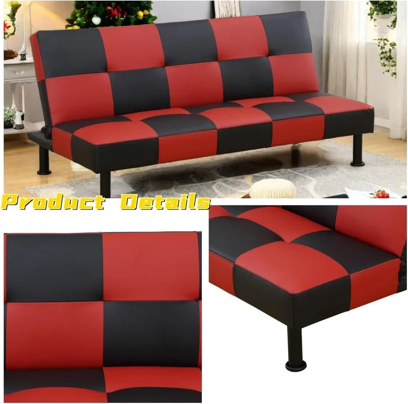 Couches for Living Room Upholstered Convertible Folding Futon Sofa Bed Modern Small Faux Leather Sleeper Sofa Love Seat for Bedroom, Apartment, Black