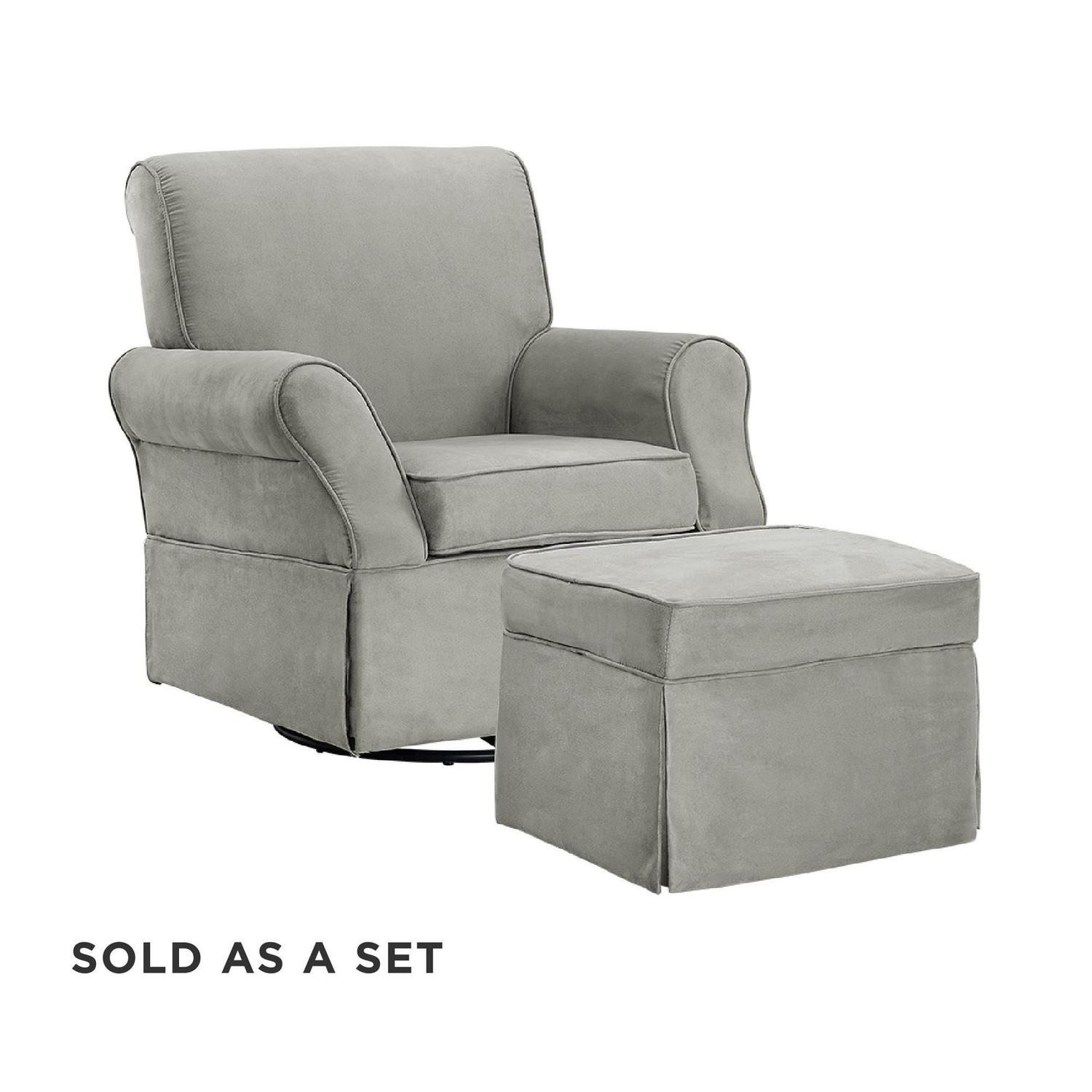 Baby Relax Kelcie Swivel Glider Chair & Ottoman Nursery Set. Gray Microfiber