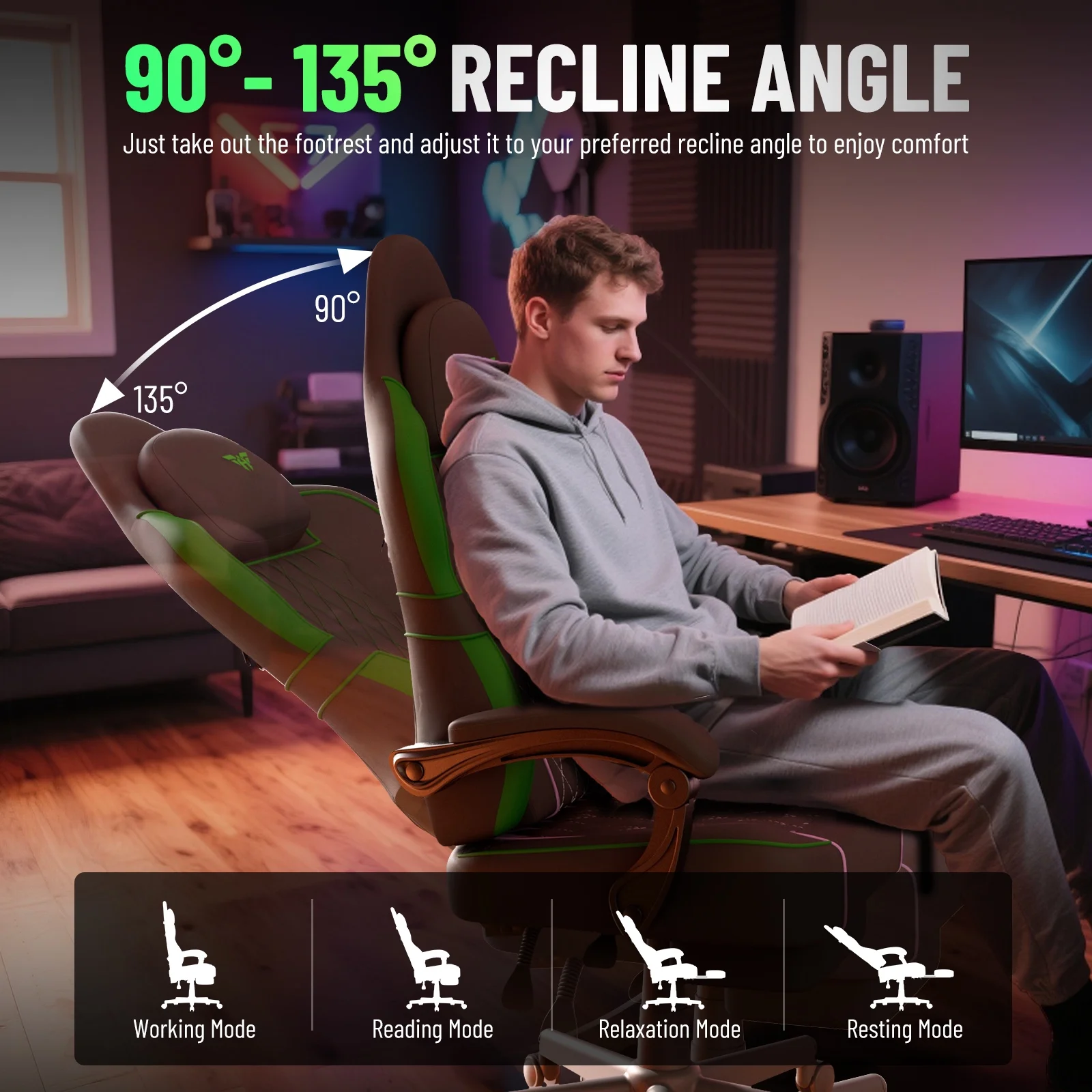 SOONTRANS Gaming Chair for Adults, Velvet Fabric High Back Comfortable Video Game Chair with Footrest and Massage Lumbar Cushion, Racing Computer Desk Chair, Ergonomic Gamer Chair, Black/Grey