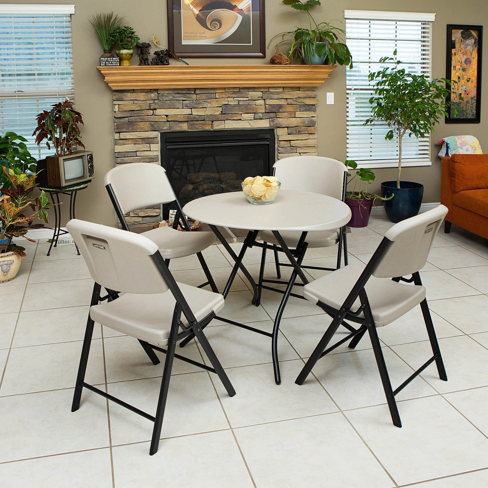 Lifetime Folding Chair, Indoor/Outdoor Commercial, White Granite, 4 Pack (42804)