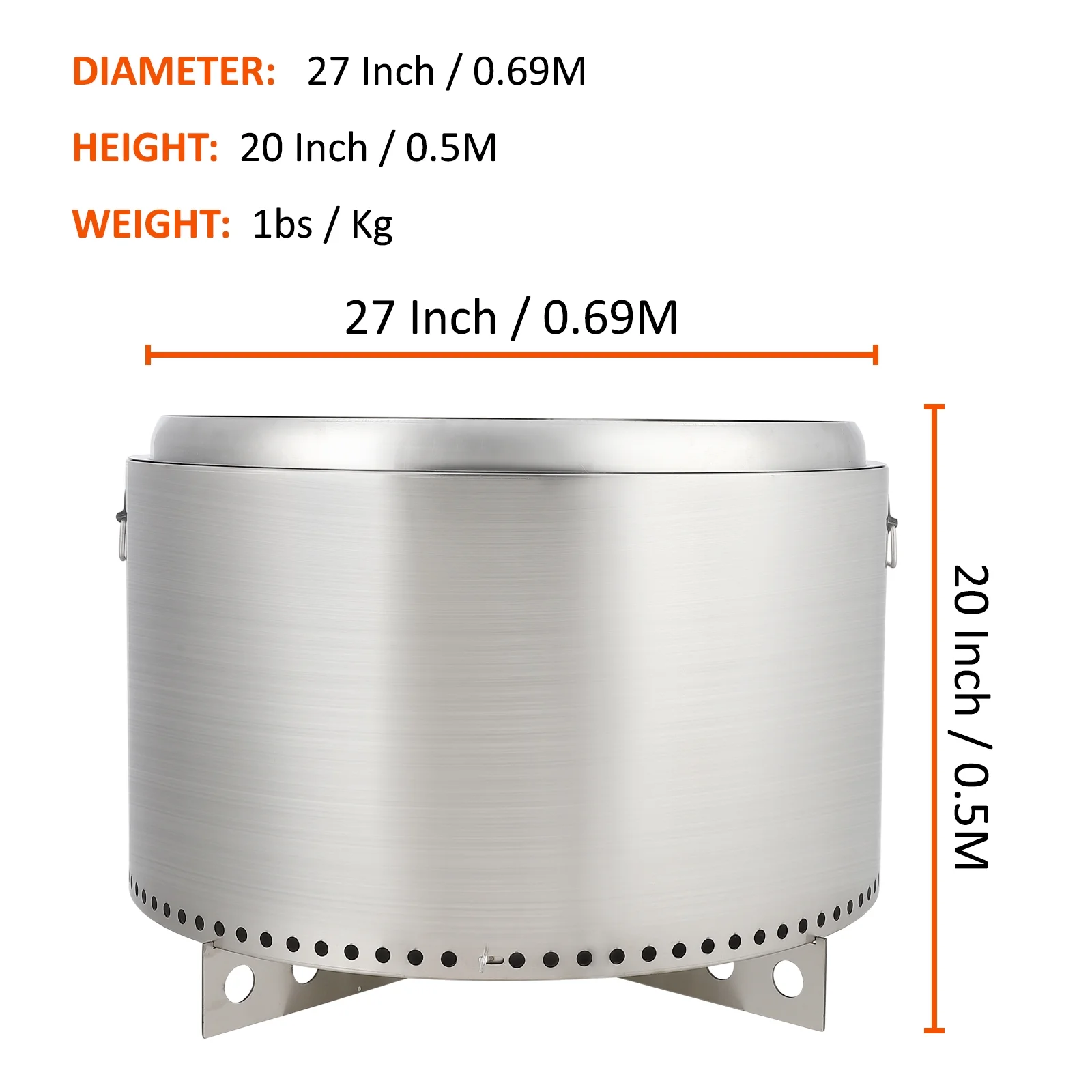 27 Inch Smokeless Fire Pit for Outdoor Wood Burning, Portable Stainless Steel Camping Stove with Stand, Unique Removable Ash Pan Design, H: 11.5 in, 26.9 lbs - Ideal for Camping