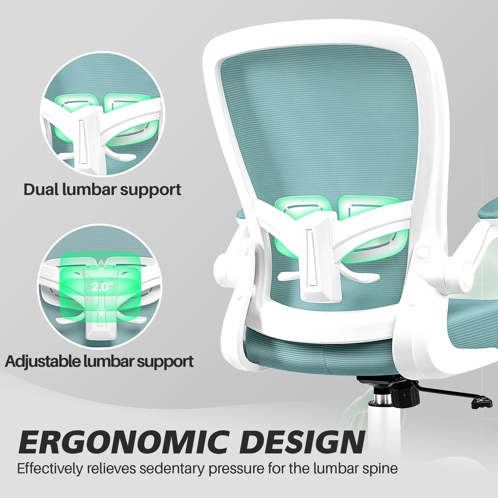 COOLHUT Ergonomic Office Chair, 400LBS Task Chair, Comfort Desk Chair with Adjustable Lumbar Support and Flip up Arms, Black