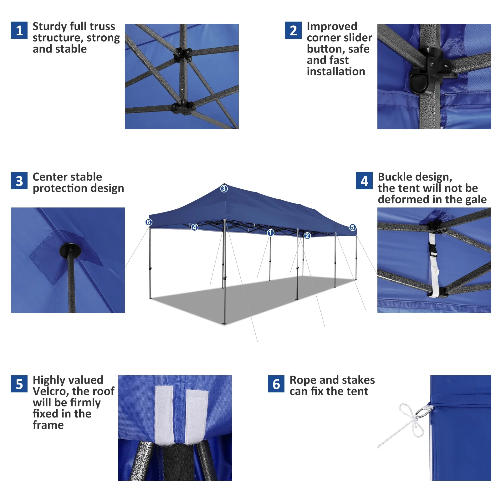 SANOPY 10'x30' Canopy Heavy Duty Pop Up Canopy Tent Outdoor Gazebo Shelter Portable Instant Commercial Wedding Party Tent with 8 Removable Sidewalls&3 Heigh Adjustable&Roller Bag,Dark Blue