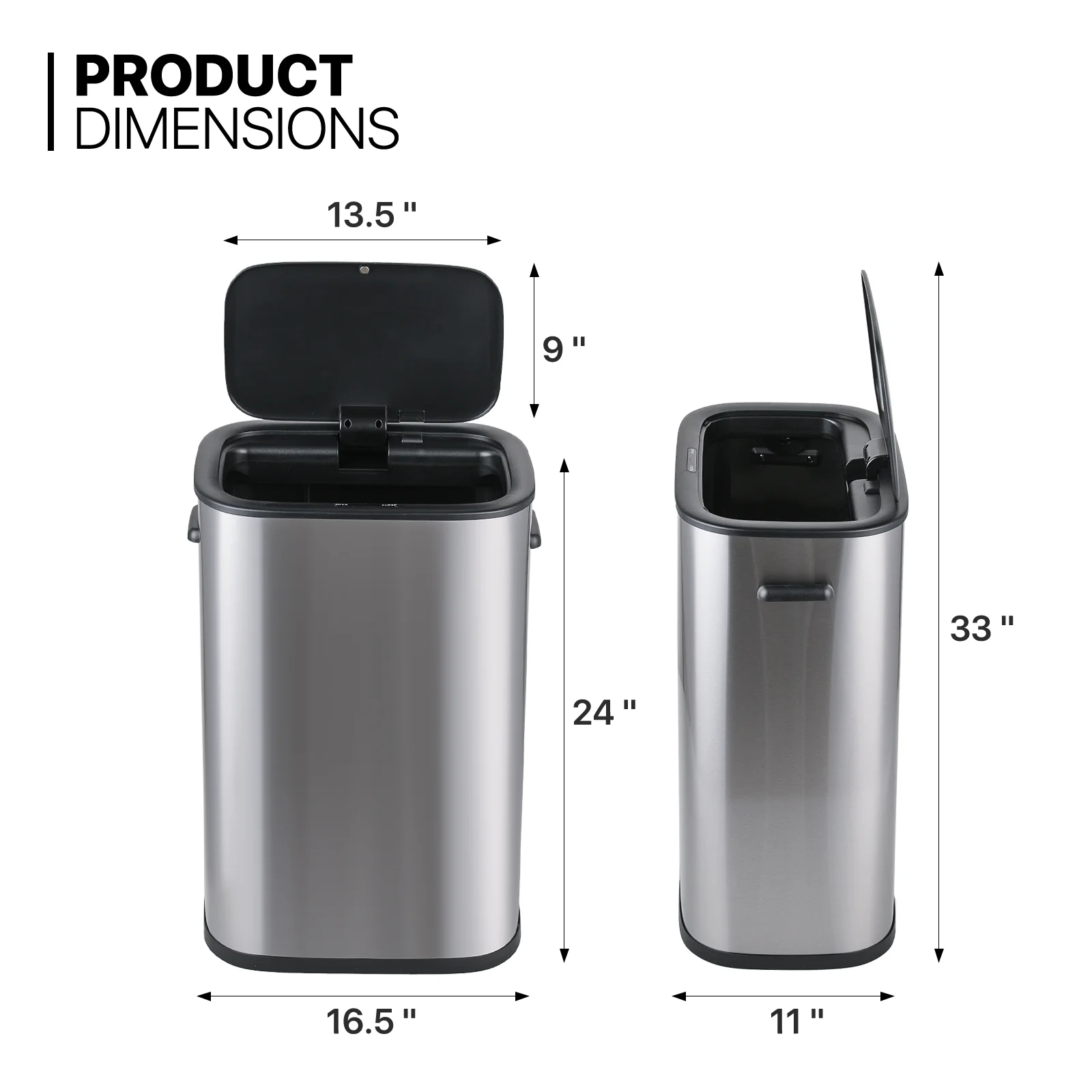 MoNiBloom Kitchen Trash Can 14.5 Gallon Garbage Can Automatic Motion Sensor Waste Bin Touchless Trash Can with Lid for Home Bathroom Office, Silver