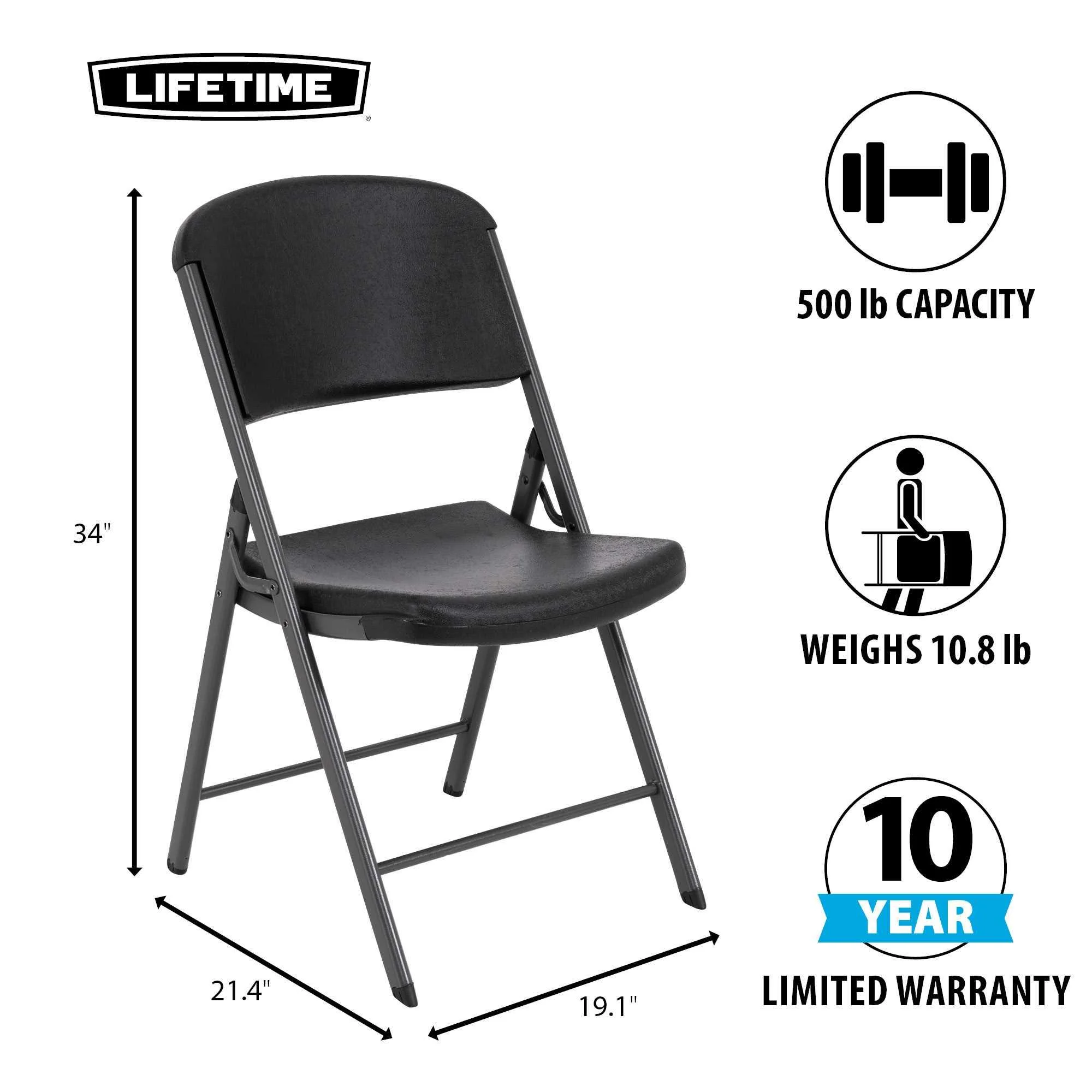 Lifetime Folding Chair, Indoor/Outdoor Commercial, White Granite, 4 Pack (42804)