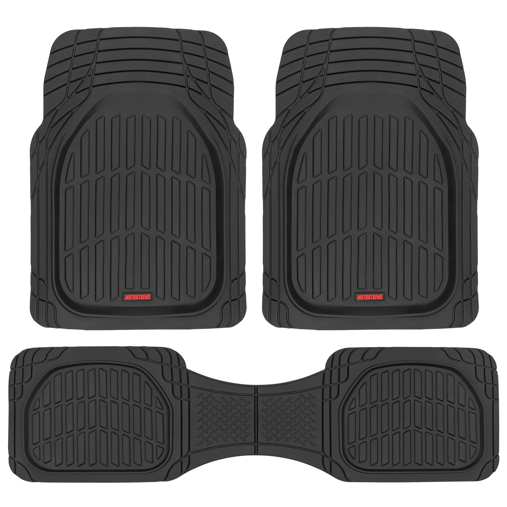 Motor Trend Original FlexTough Black Rubber Car Floor Mats with Trunk Cargo Liner - All Weather Automotive Floor Mats, Heavy Duty Trim to Fit Design, Floor Liners for Cars Truck Van SUV