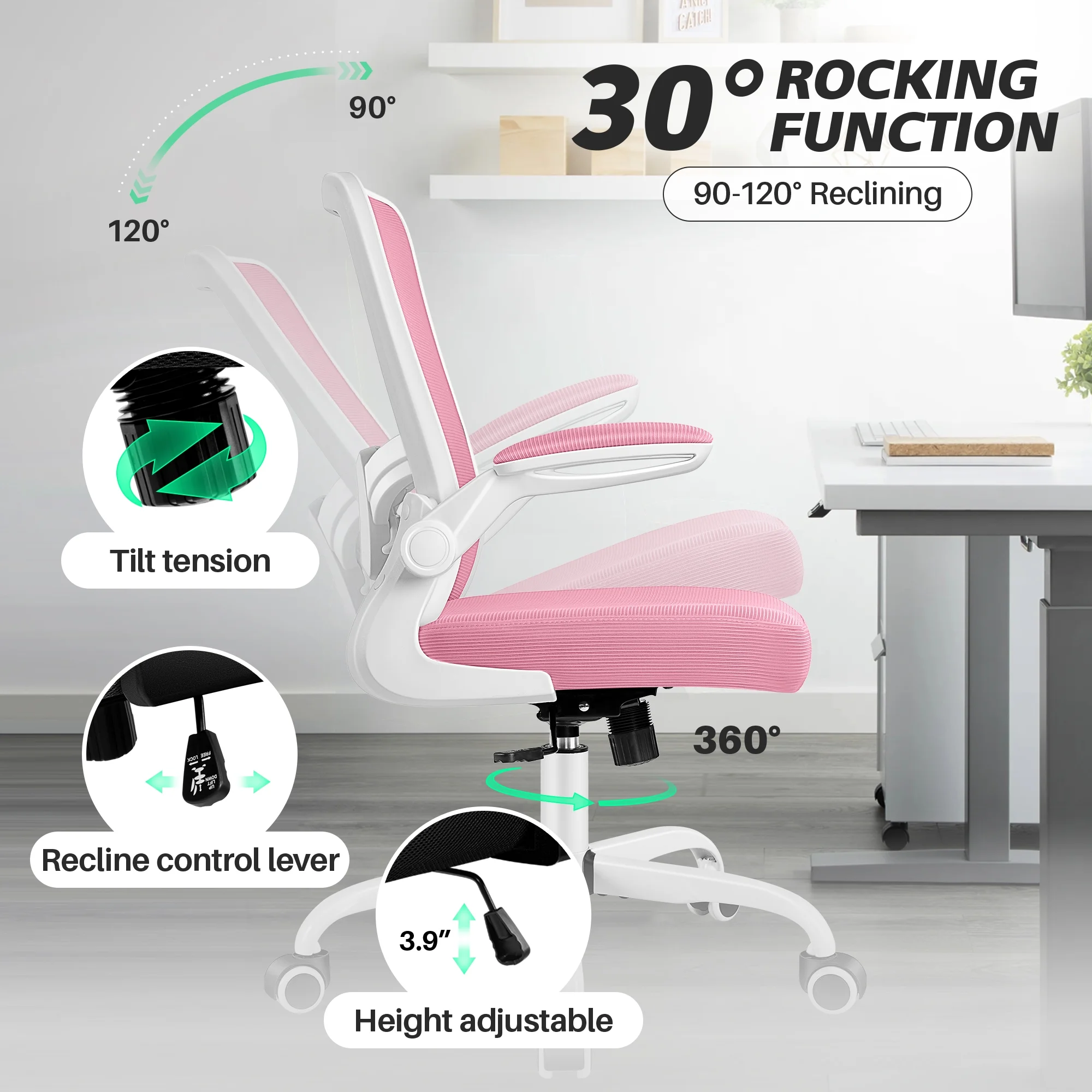 COOLHUT Ergonomic Office Chair, 400LBS Task Chair, Comfort Desk Chair with Adjustable Lumbar Support and Flip up Arms, Black