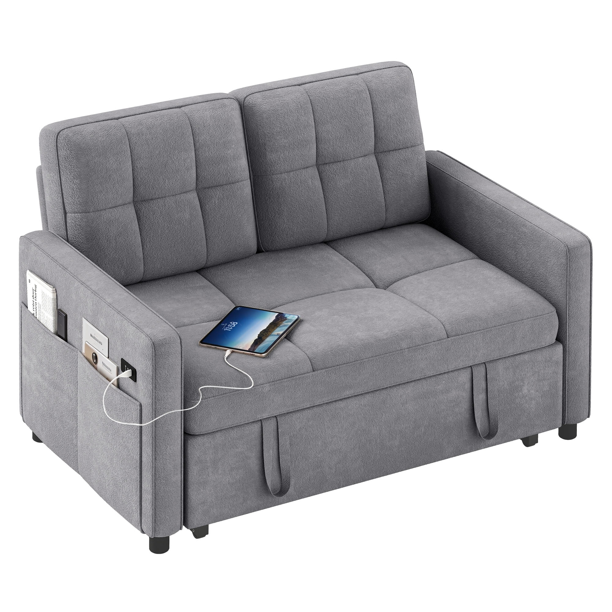 Dextrus  3-in-1 Convertible Futon Sofa Bed, Modern Sleeper Sofa with Pull-Out Bed for Small Place, Beige