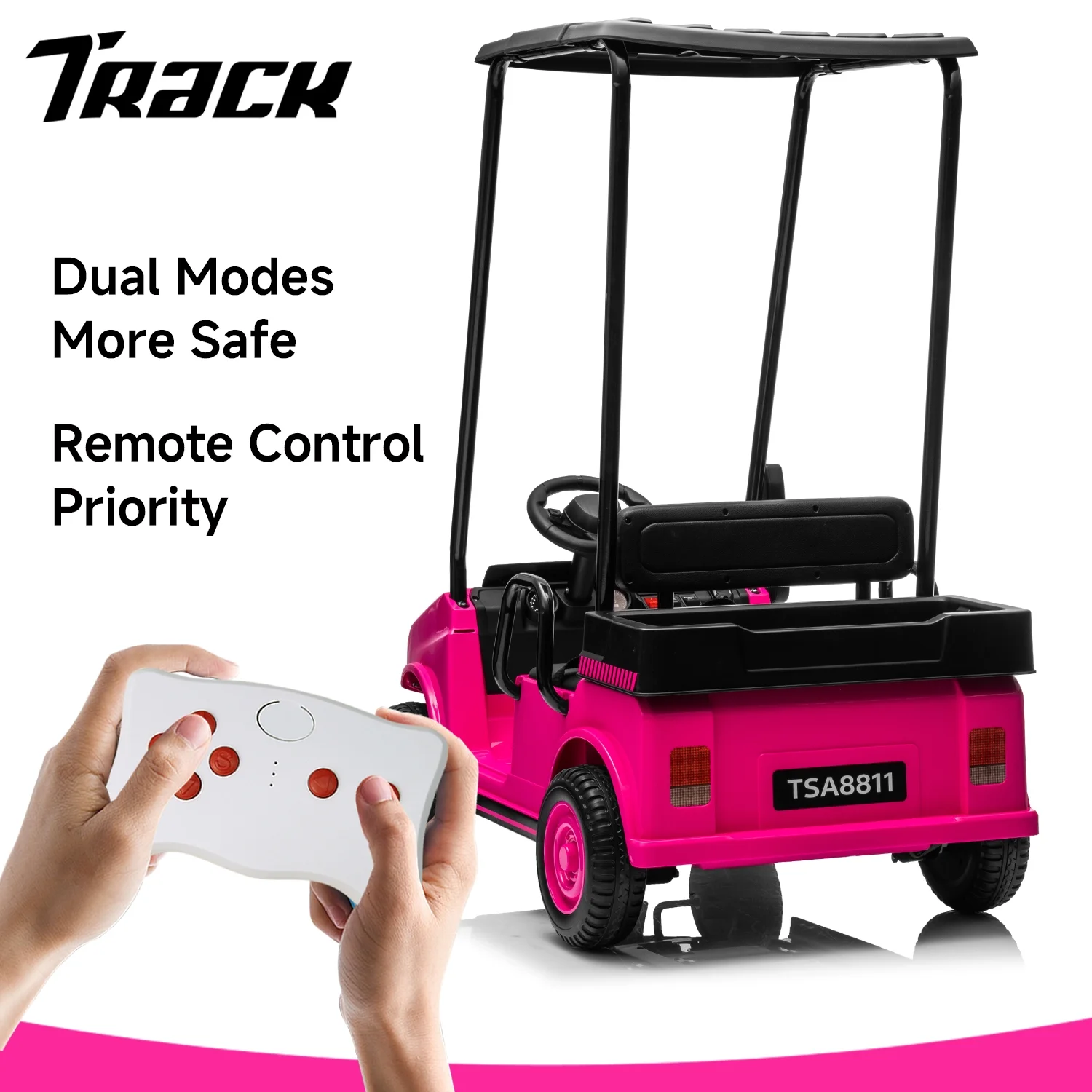 Track Seven 24V Ride on Car, Electric Golf Cart with Ceiling, Ride on Truck with Remote Control, Music, Rear Storage Box, Electric Car for Boys Girls Age 3+, 18.5