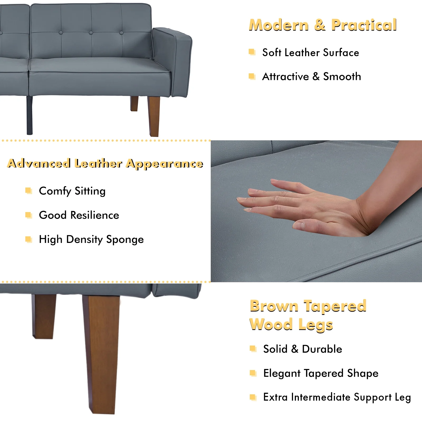 Sofa Bed, Convertible Memory Foam Futon Couch, Adjustable Sleeper Sofa Bed for Living Room, Gray