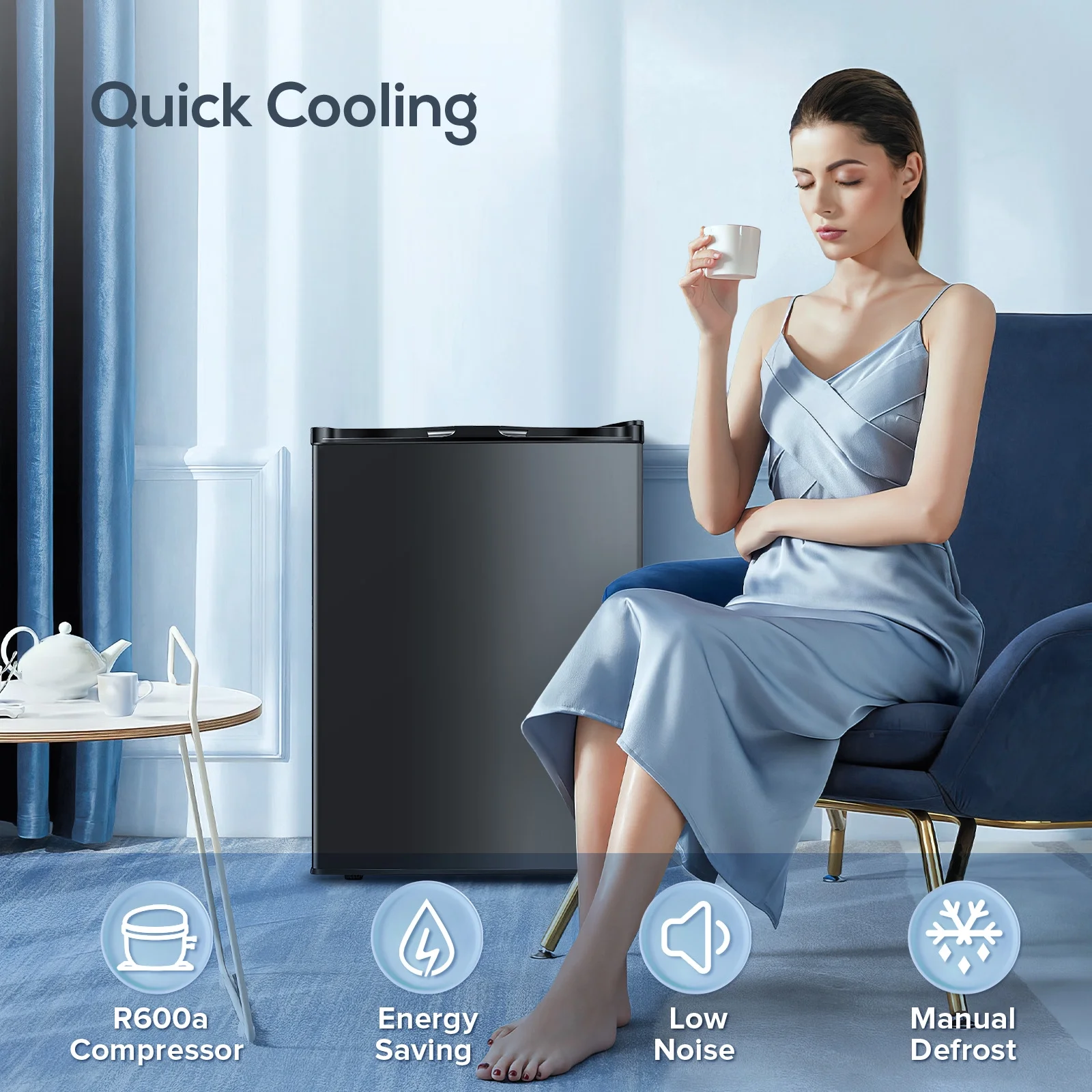 Auseo Mini Freezer Countertop, Energy Saving 2.6 Cu.ft, Single Door Compact Upright Freezer with Reversible Door for Home/Office/Kitchen-White