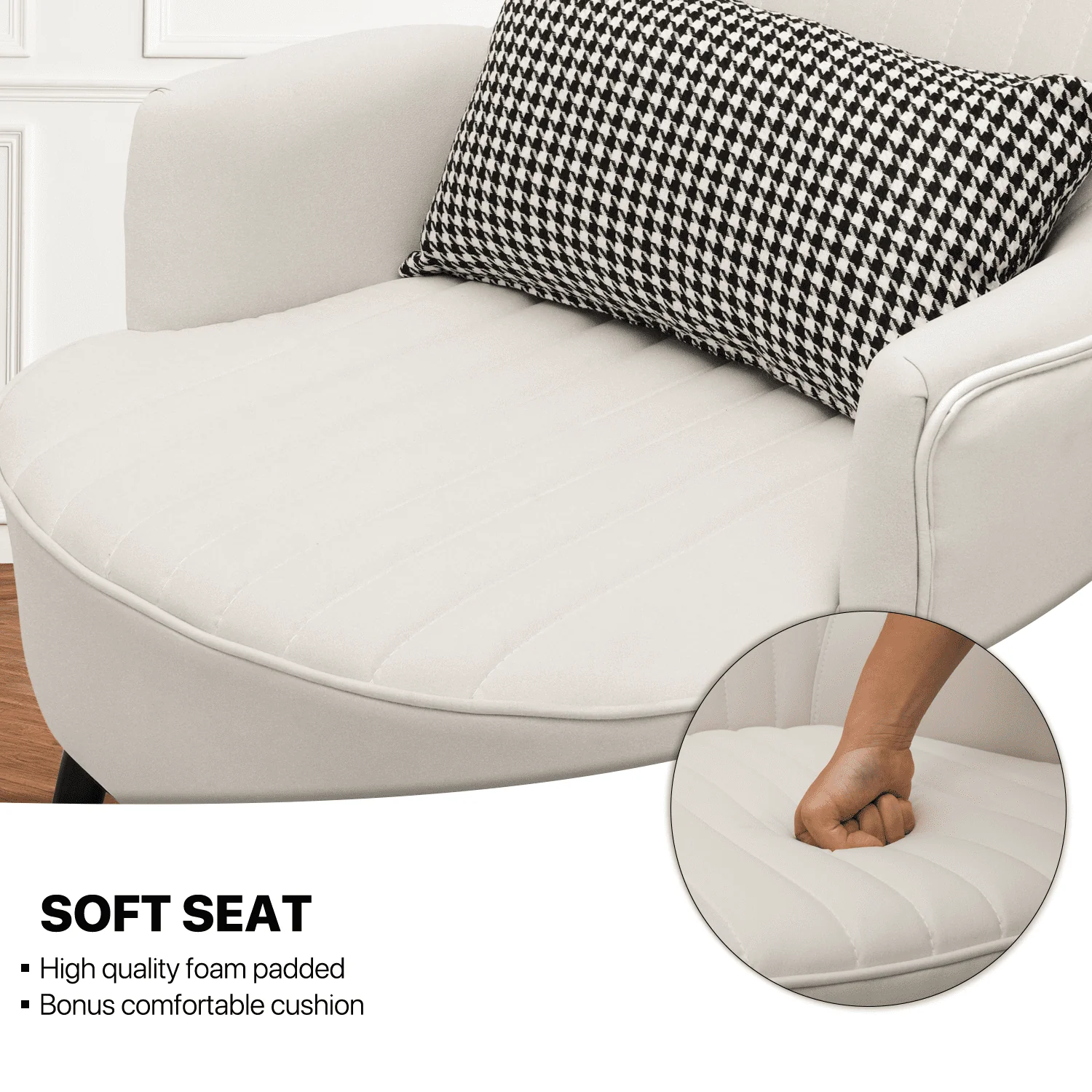 MoNiBloom Accent Chair, Modern Armchair with Wing Back and Cushion, Soft Padded Single Sofa for Living Room/Home Office/Bedroom, White