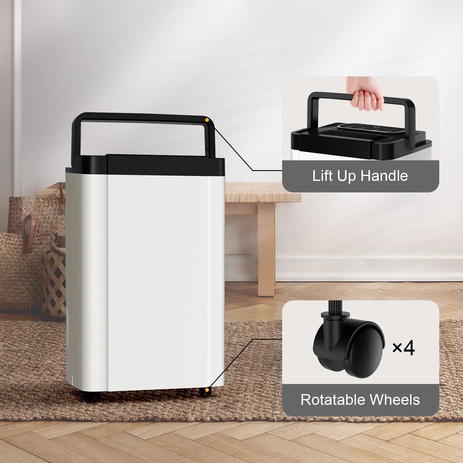 Rocyis 70 Pint 4,500 sq. ft. Dehumidifier for Home, Humidity with Auto Shut off, Auto Drain or Manual Drainage, 0.8 gal Water Tank Capacity for Basements, Bedroom, Bathroom