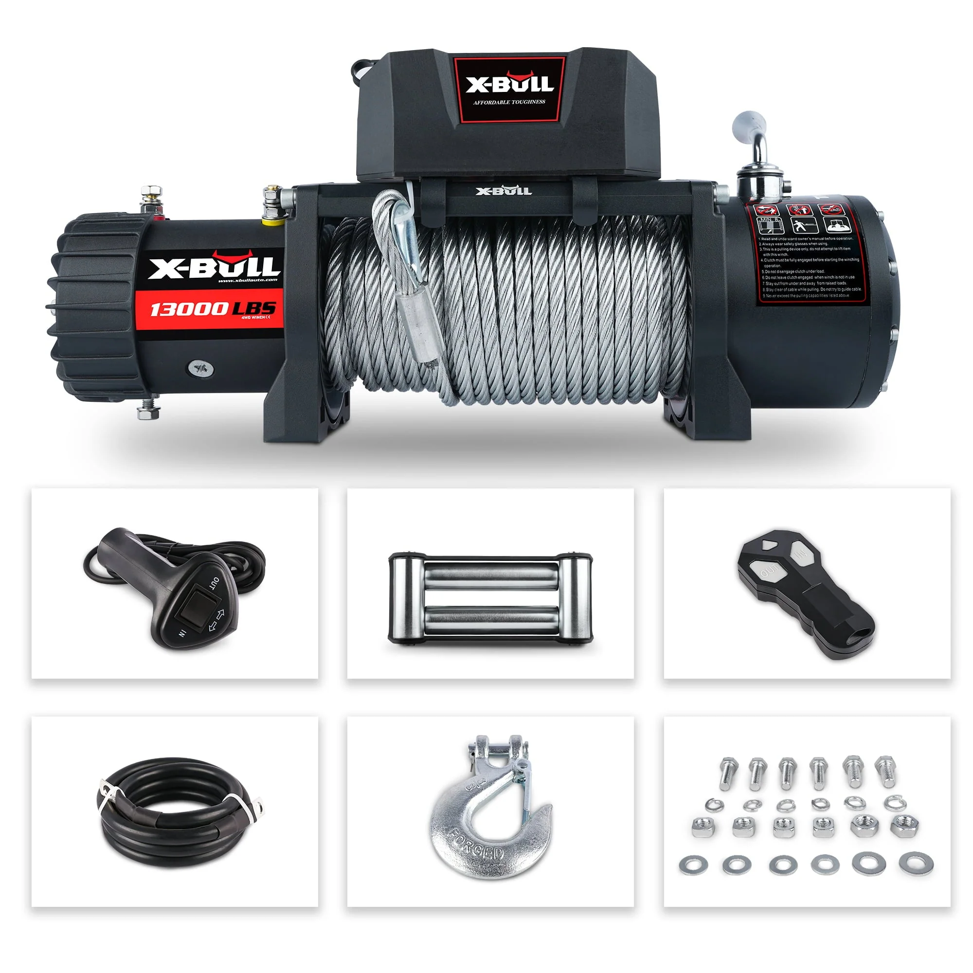 X-BULL Electric Winch 13000LBS 12V Winch Steel Cable SUV Jeep Truck Towing Winch 4WD Off-Road