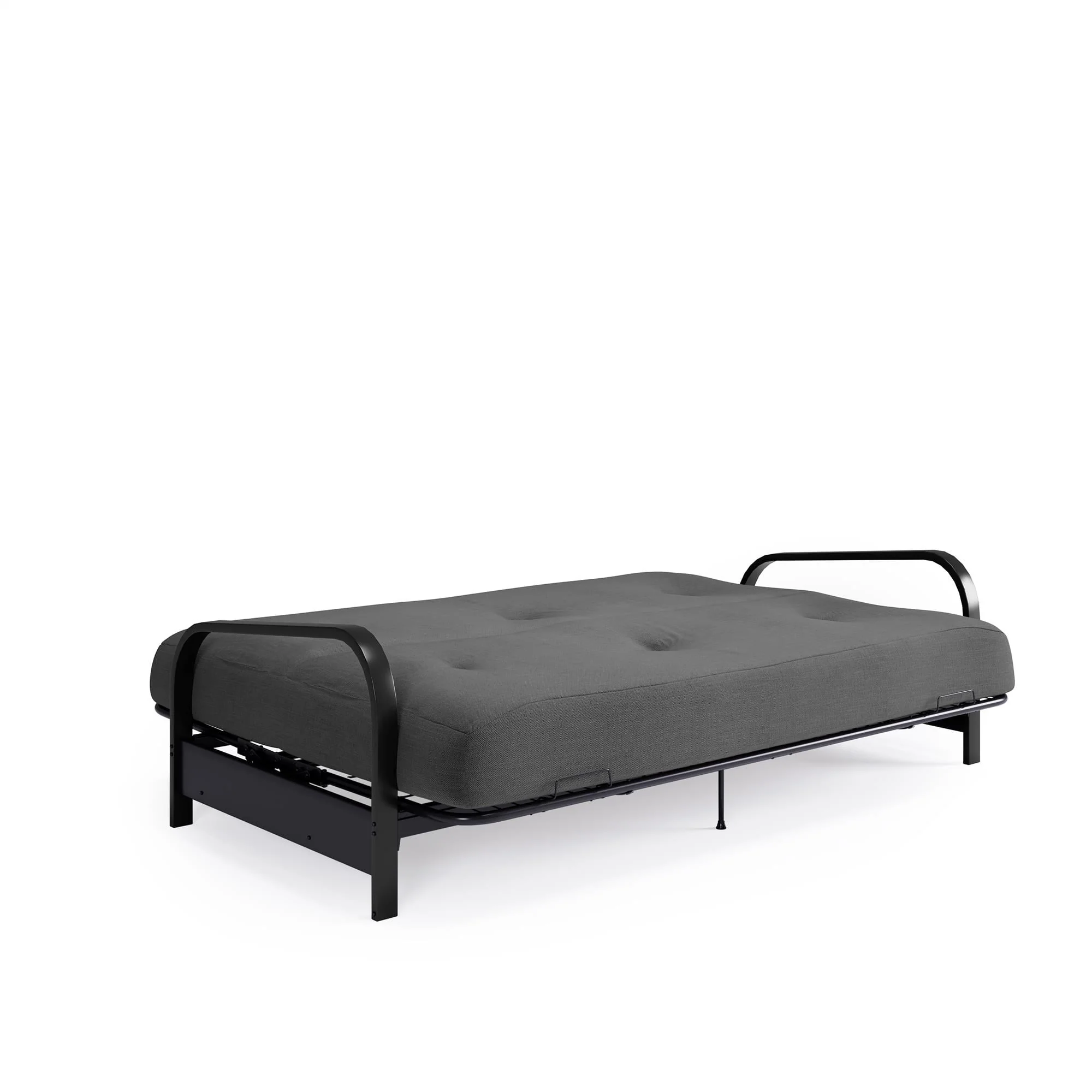 DHP Cleo Black Metal Arm Full Size Futon Frame with 6” Gray Mattress