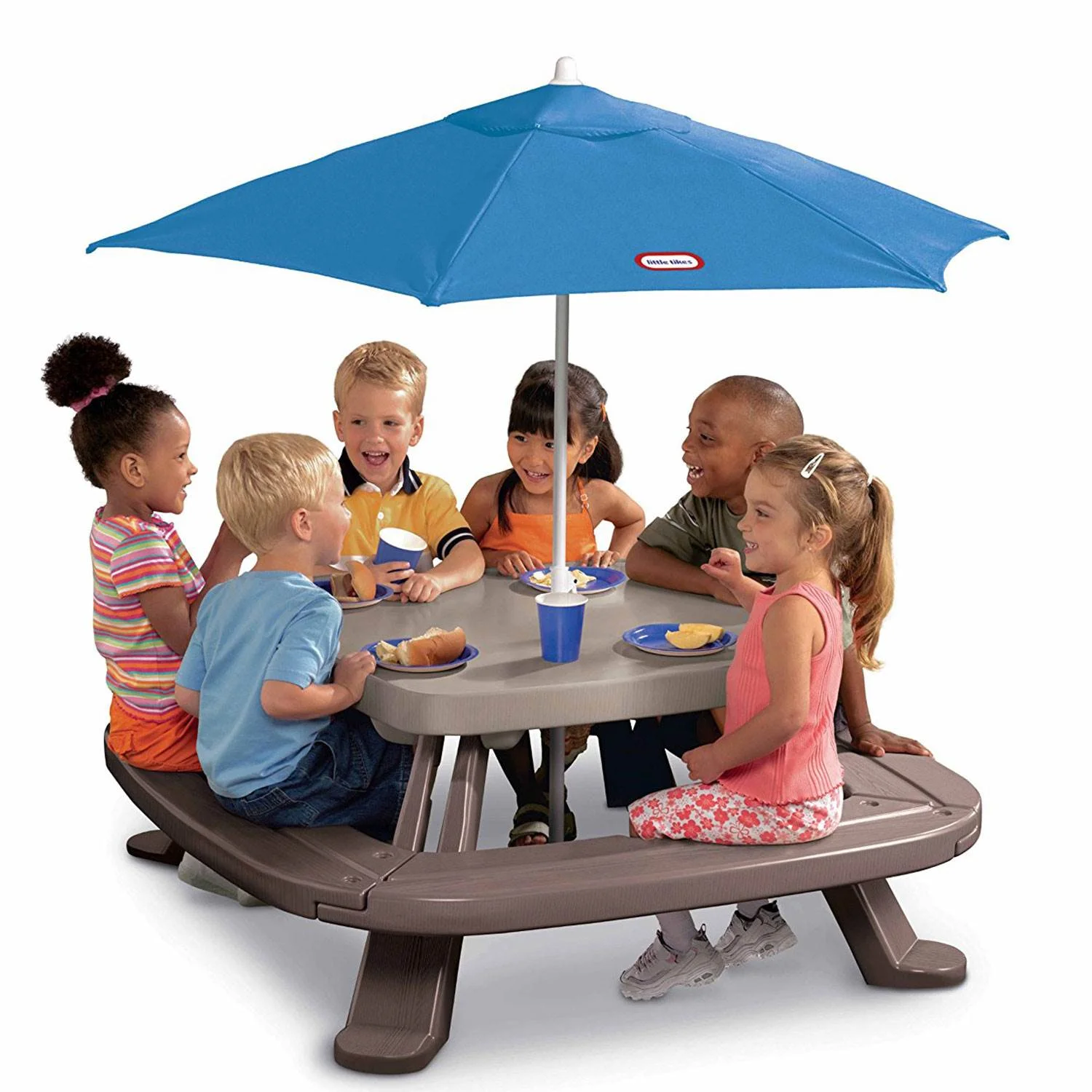 Little Tikes Outdoor Fold 'N Store Kids Picnic Table Toy with Market Umbrella, Multi-Color, Ages 2+