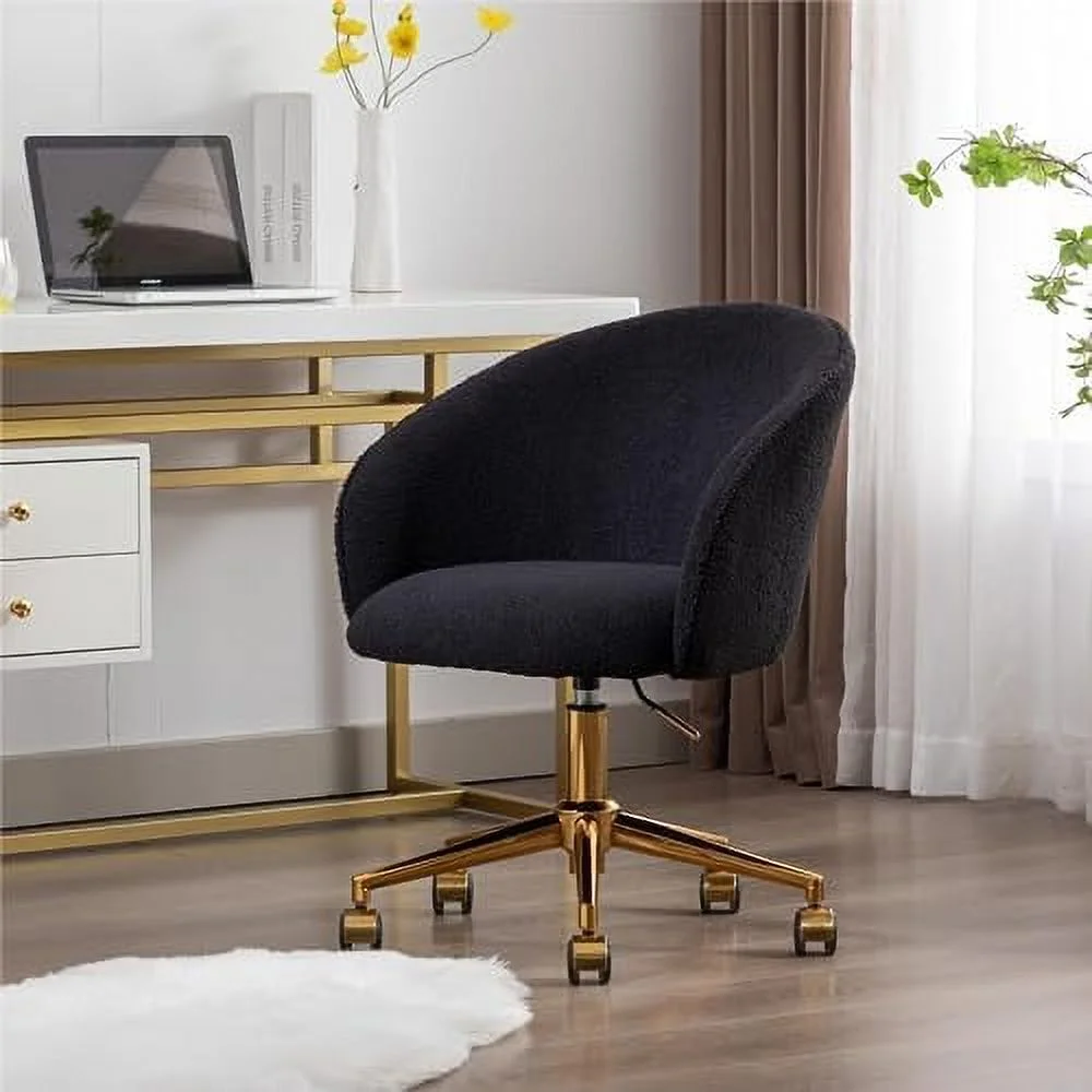 Modern Faux Fur Home Office Chair Height Adjustable, White Desk Chair Vanity Chair for Makeup Room, Rolling Desk Chairs with Wheels, Swivel Furry Cute Desk Chair for Teen Girls Women