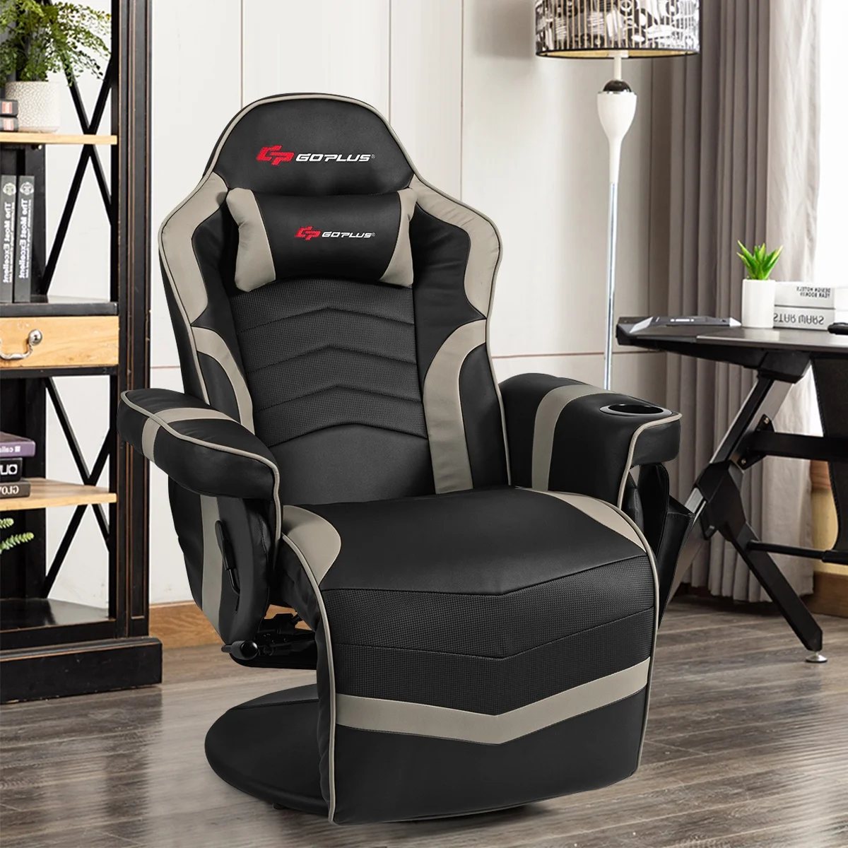 Goplus Massage Gaming Recliner Reclining Racing Chair Swivel Black