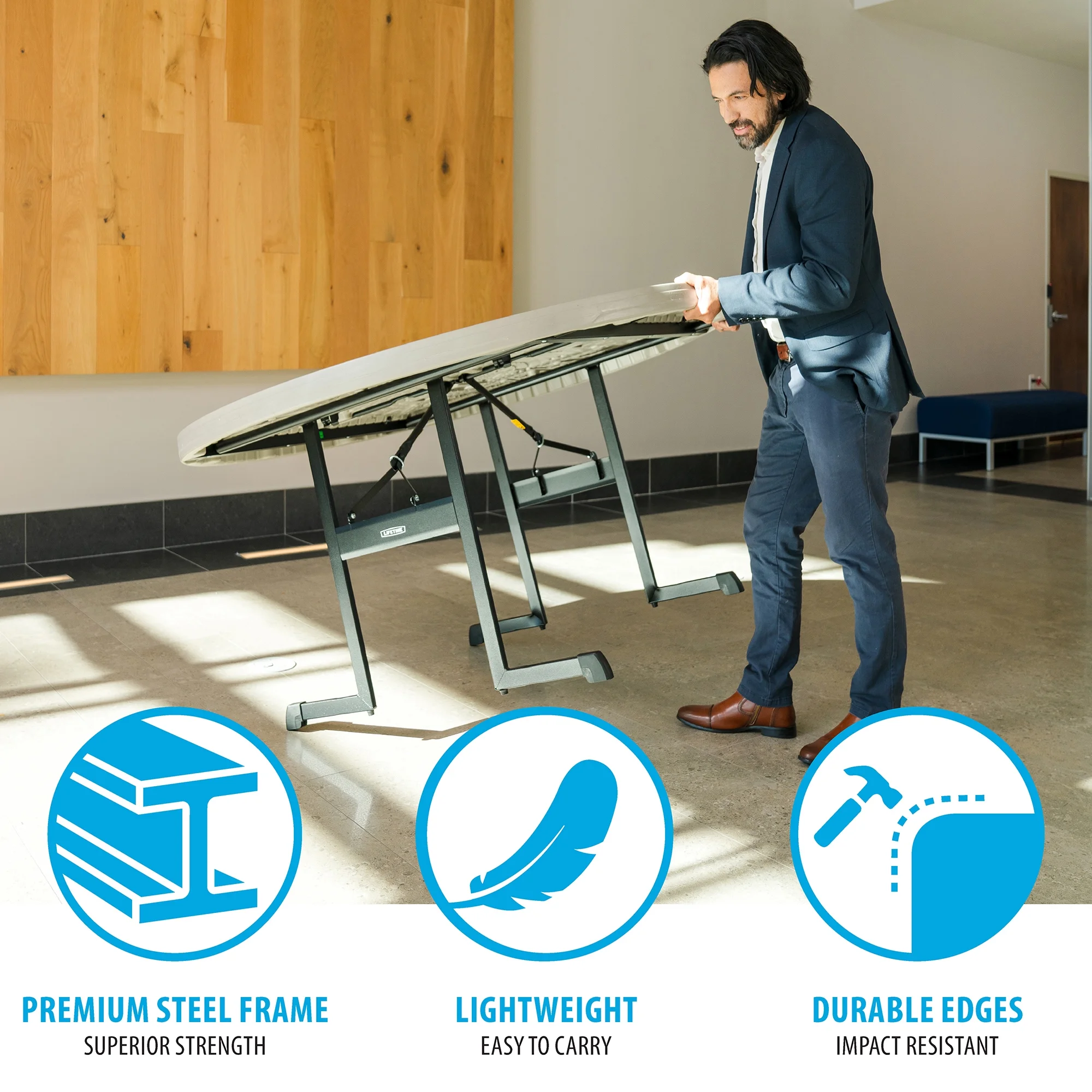 Lifetime 60 Inch Round Folding Table for Indoor and Outdoor Use, Professional Grade, Putty Color