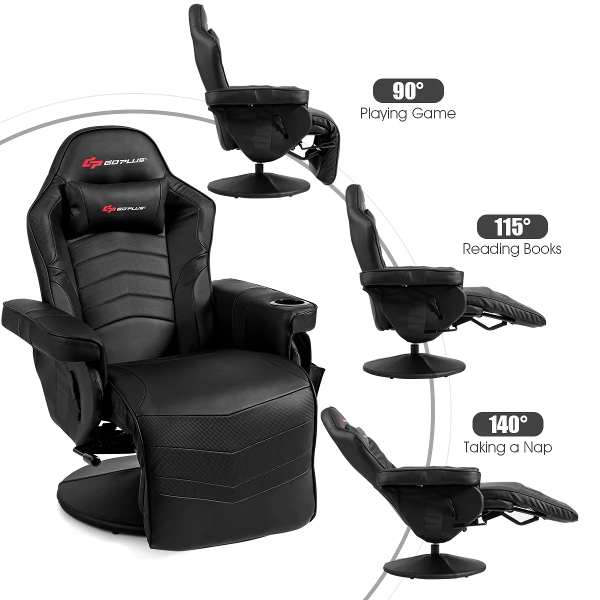 Goplus Massage Gaming Recliner Reclining Racing Chair Swivel Black