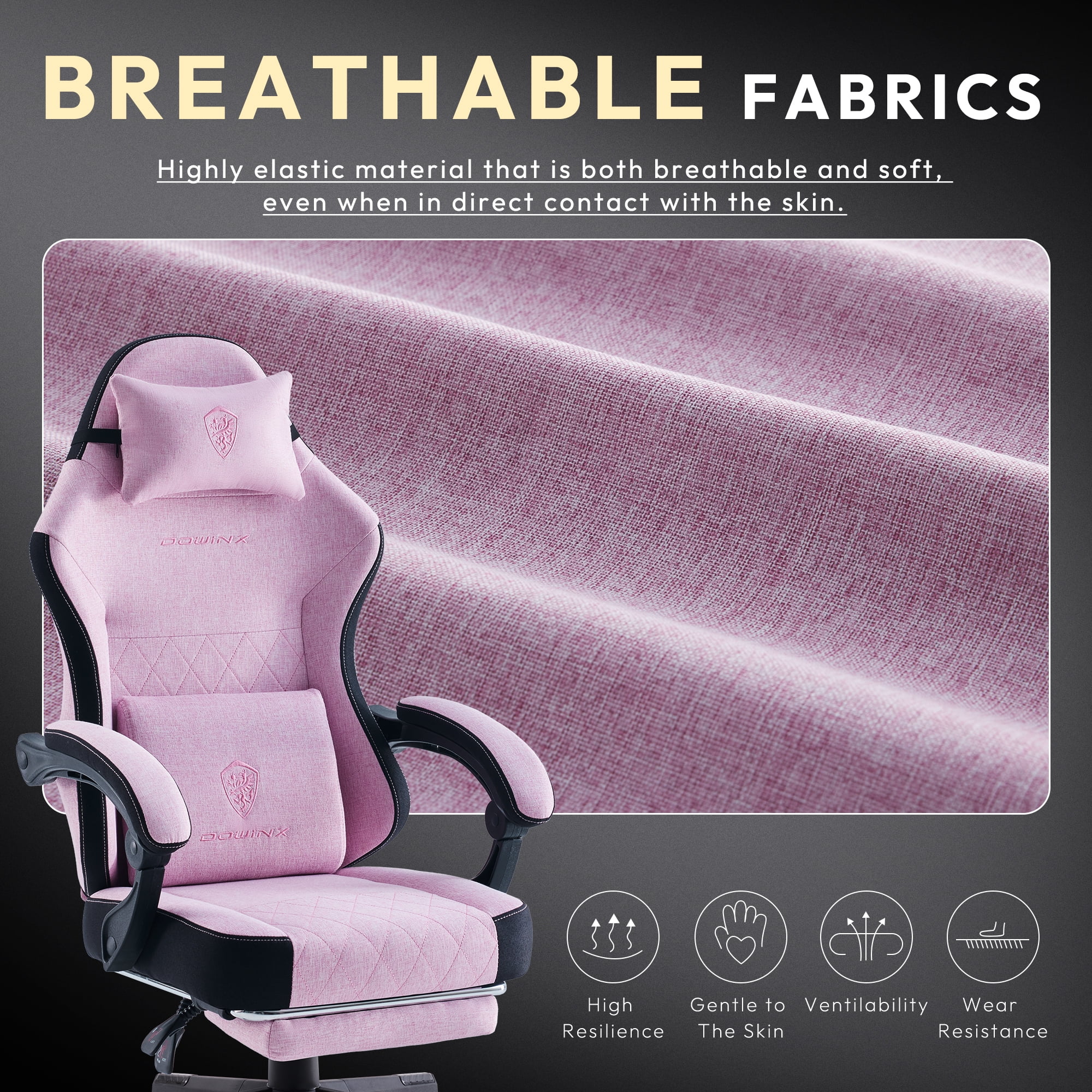 Dowinx Fabric Gaming Chair with Massage Lumbar Support, High Back Ergonomic Computer Chair with Footrest for Adult, Black