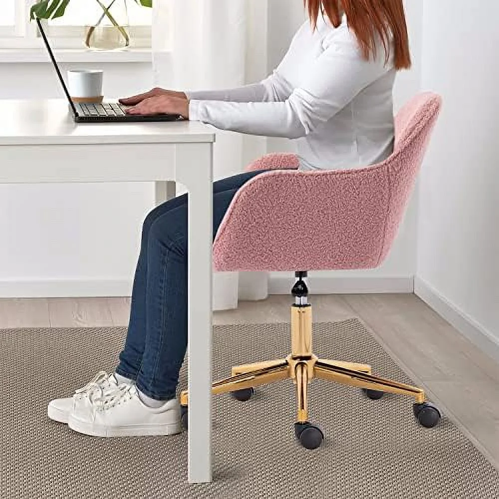 Modern Faux Fur Home Office Chair Height Adjustable, White Desk Chair Vanity Chair for Makeup Room, Rolling Desk Chairs with Wheels, Swivel Furry Cute Desk Chair for Teen Girls Women