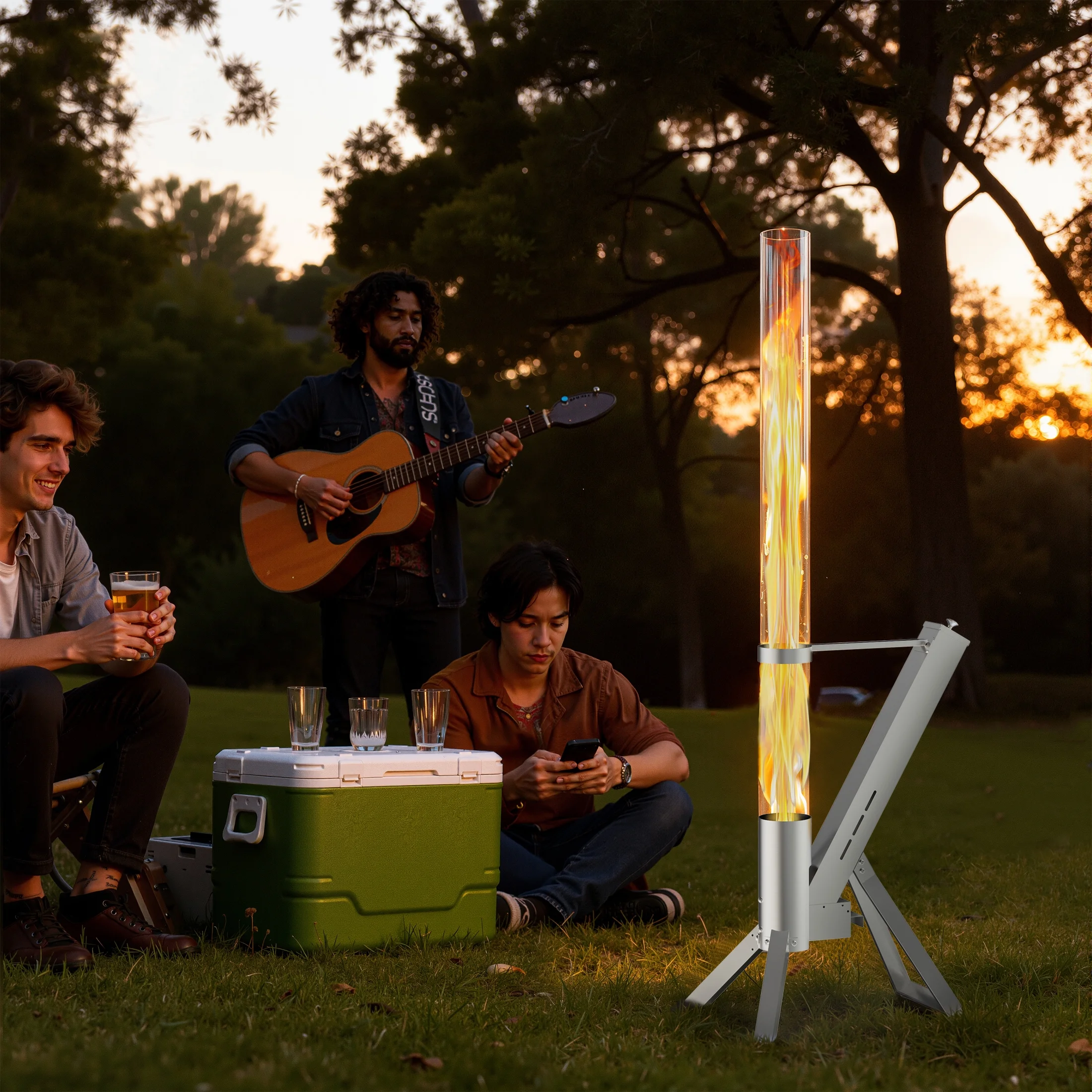 Enyopro 2 Piece Outdoor Smokeless Pellet Heater, Portable 430 Stainless Steel Glass Tube, Patio Pellet Torch with Tripod, Upgraded Ashtray, Eco-Friendly Wood Heater for Backyard, Patio, Camping