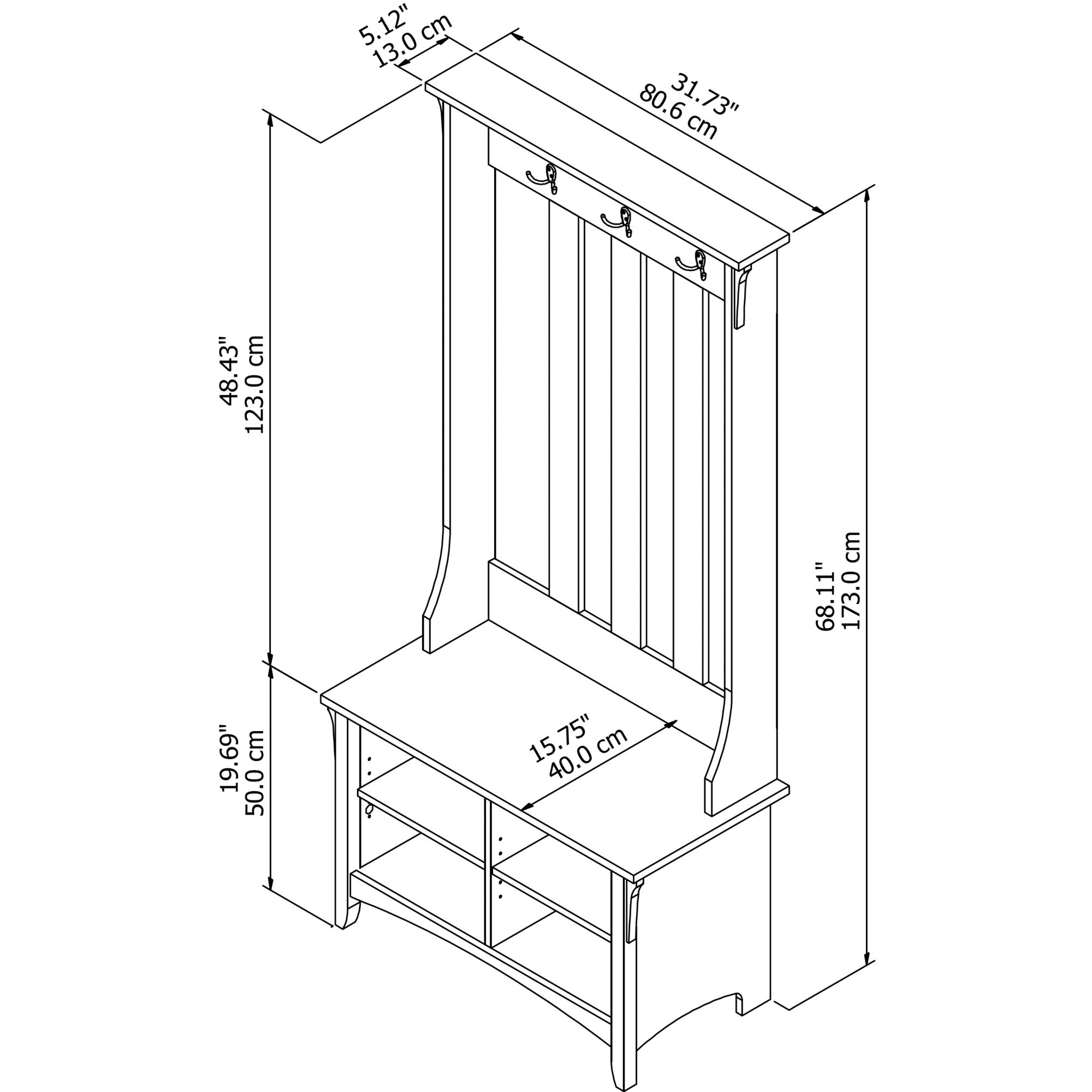 Bush Furniture Salinas Traditional 6-Hook Hall Tree with Storage Bench, Antique White