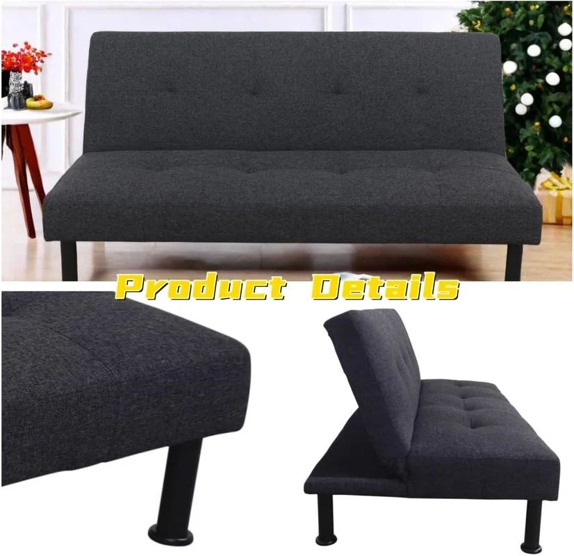 Couches for Living Room Upholstered Convertible Folding Futon Sofa Bed Modern Small Faux Leather Sleeper Sofa Love Seat for Bedroom, Apartment, Black