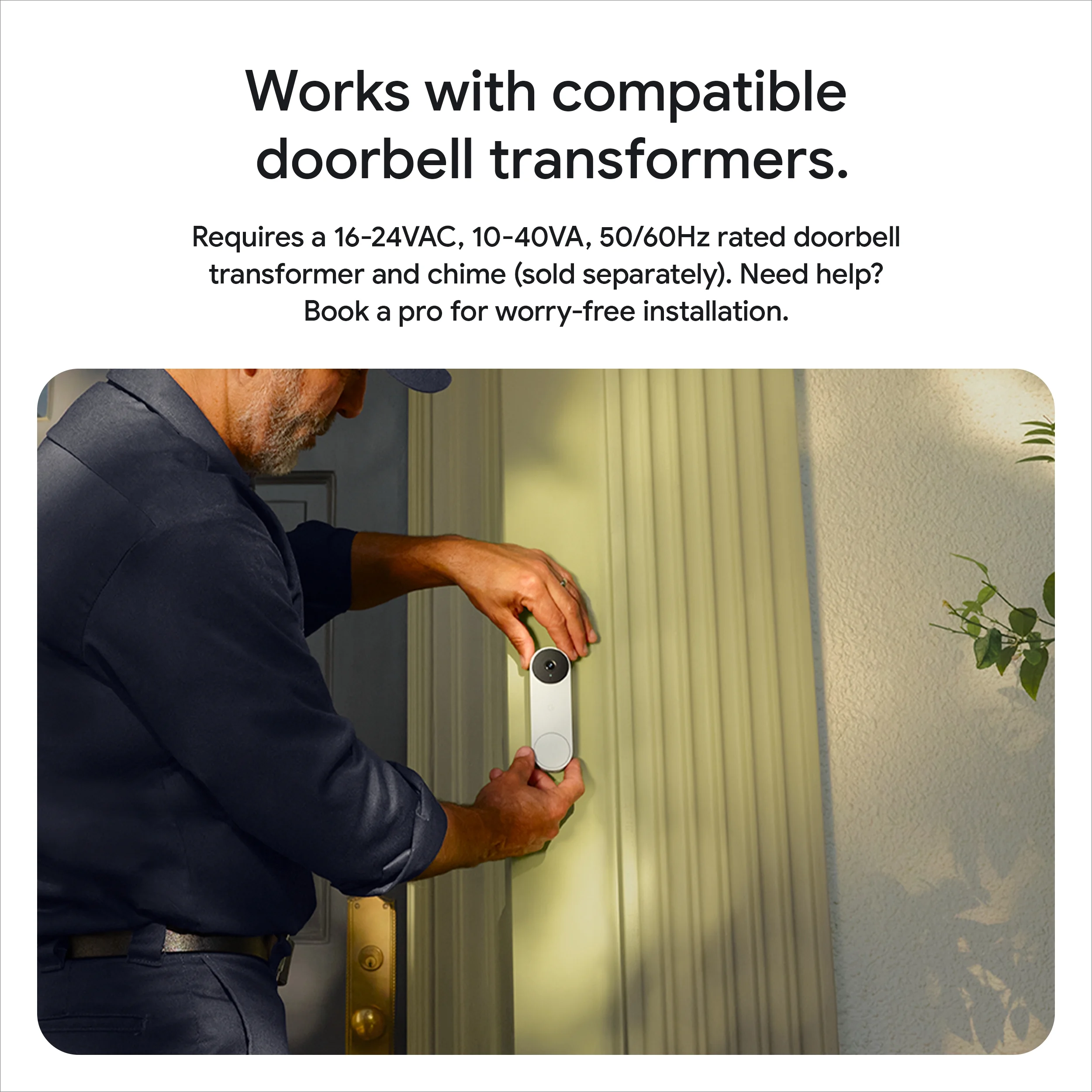 Google Nest Doorbell (Wired, 3rd Gen) - Video Doorbell Camera with 2K Video - Works with Google Home - With Gemini - Linen