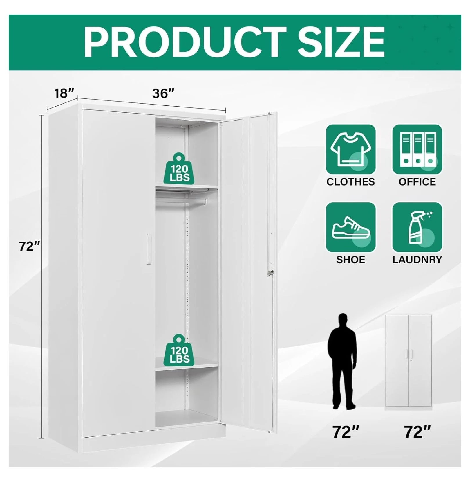 KriKac Metal Storage Cabinets with Lock Doors,Tall Locker Organizer Steel Garage Cabinets, 5 Adjustable Layers Shelves for Home, Office, Warehouse,Tool,Industrial(Black)