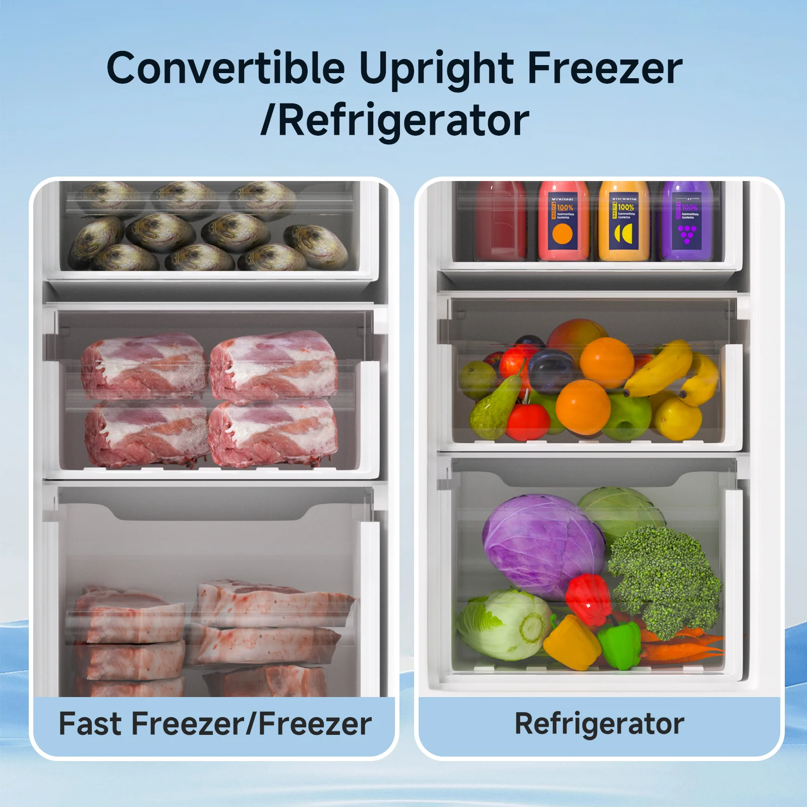 BANGSON Upright Freezer, 7.0 Cu.ft Freestanding Freezer, Convertible Upright Freezer/Refrigerator, Single Door for Kitchen, Office, Apartment, Silver