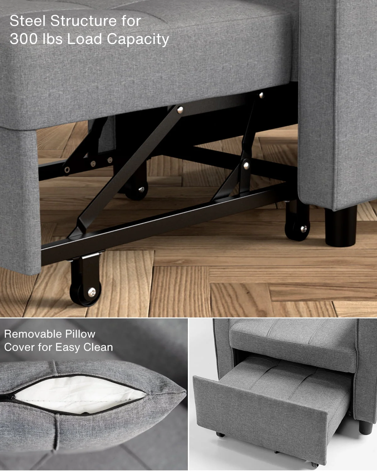 Lofka Chair Bed, Convertible Sofa Bed Couch Recliner Single Bed for Living Room/Office/Bedroom, Light Gray