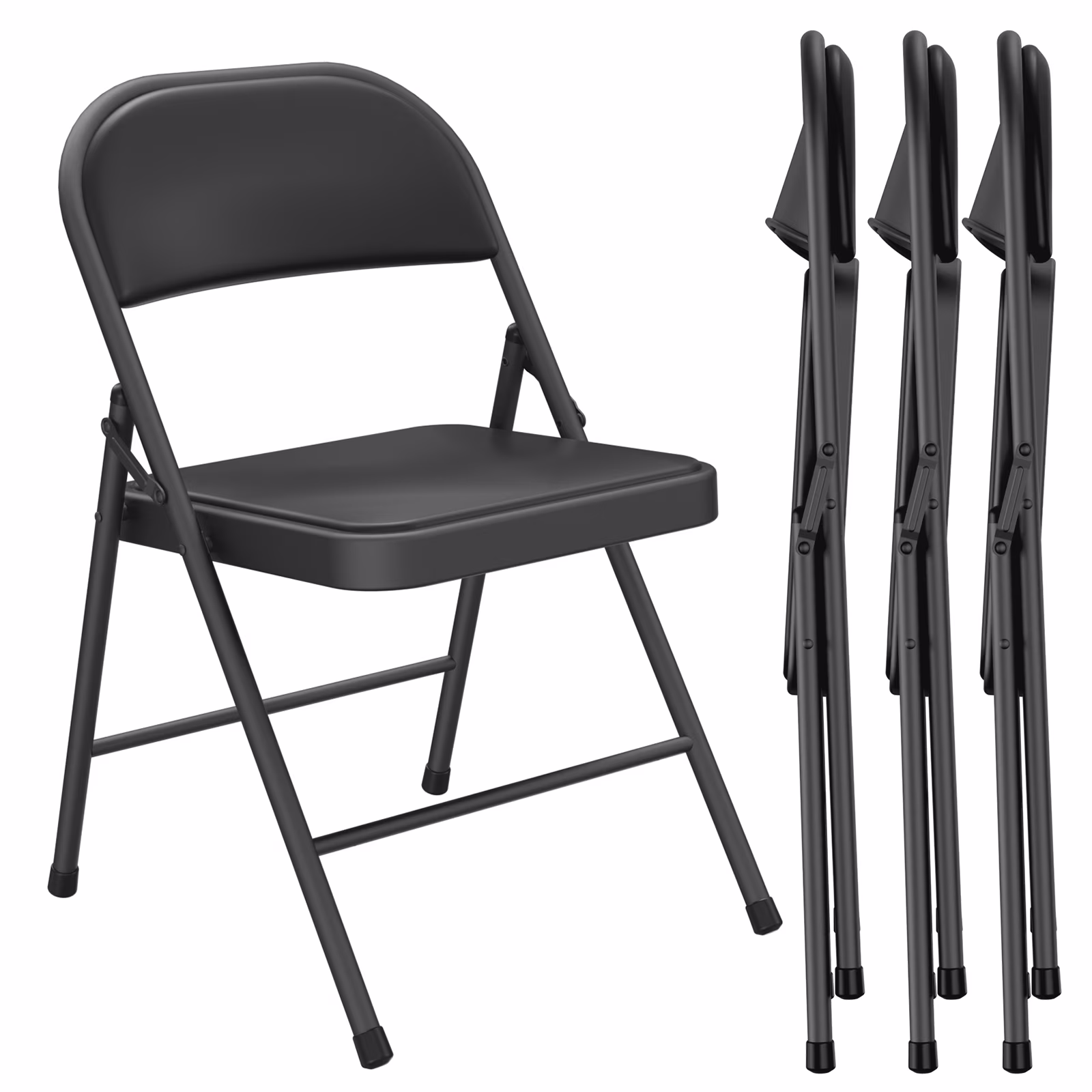 MAKE CHANGES 4 Pcs Folding Chairs, PU Leather Padded Folding Chairs with Padded Cushion and Back, Portable Lightweight Stackable Sillas Para Fiestas for Home, Office, Party, Indoor & Outdoor, Black