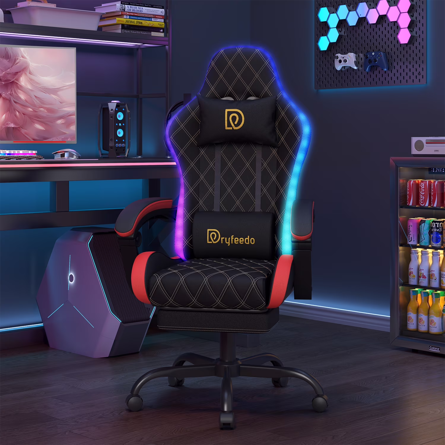 Dryfeedo Gaming Chair with LED Lights, Ergonomic Computer Chair with Lumbar Support, Adjustable Headrest & Footrest, Green