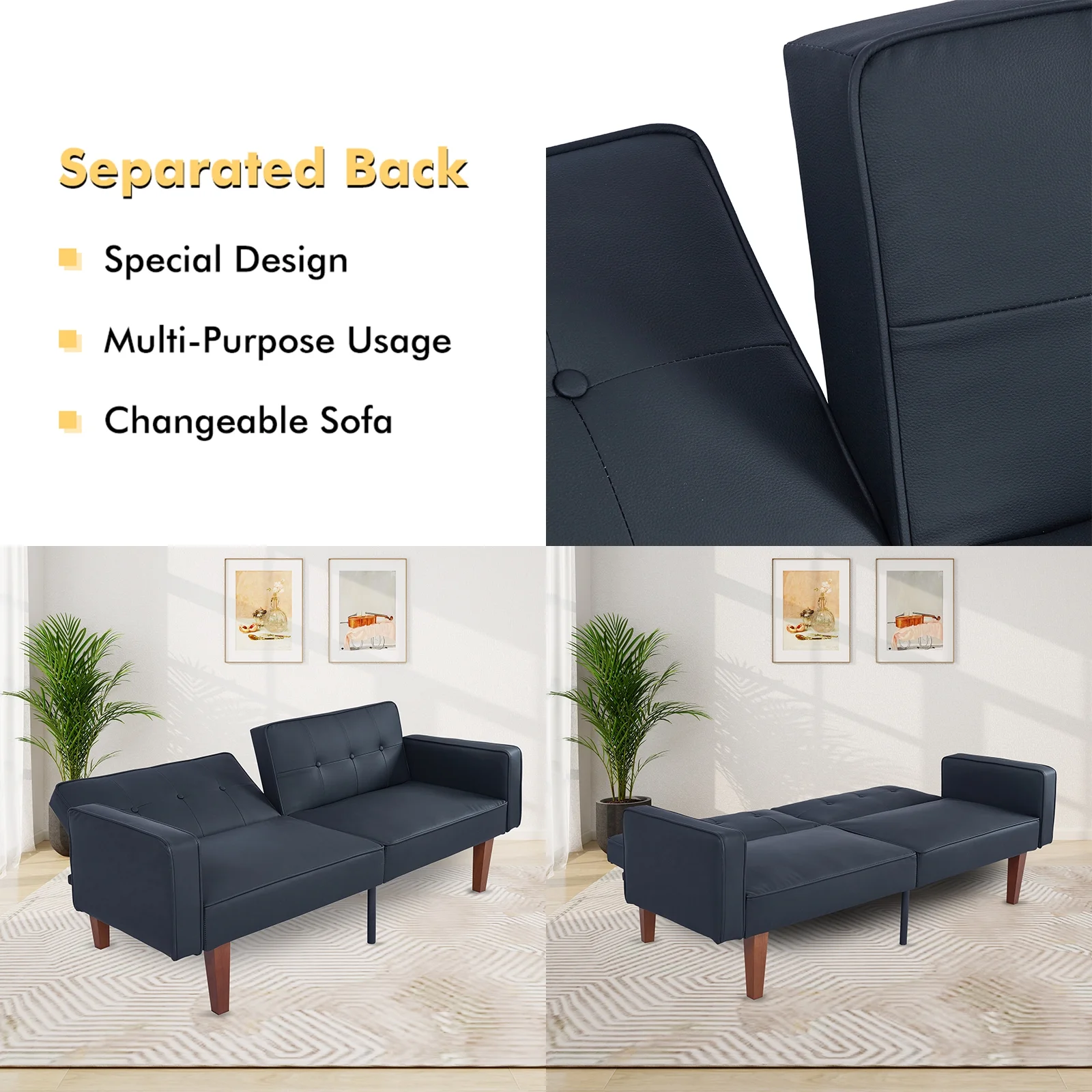 Sofa Bed, Convertible Memory Foam Futon Couch, Adjustable Sleeper Sofa Bed for Living Room, Gray