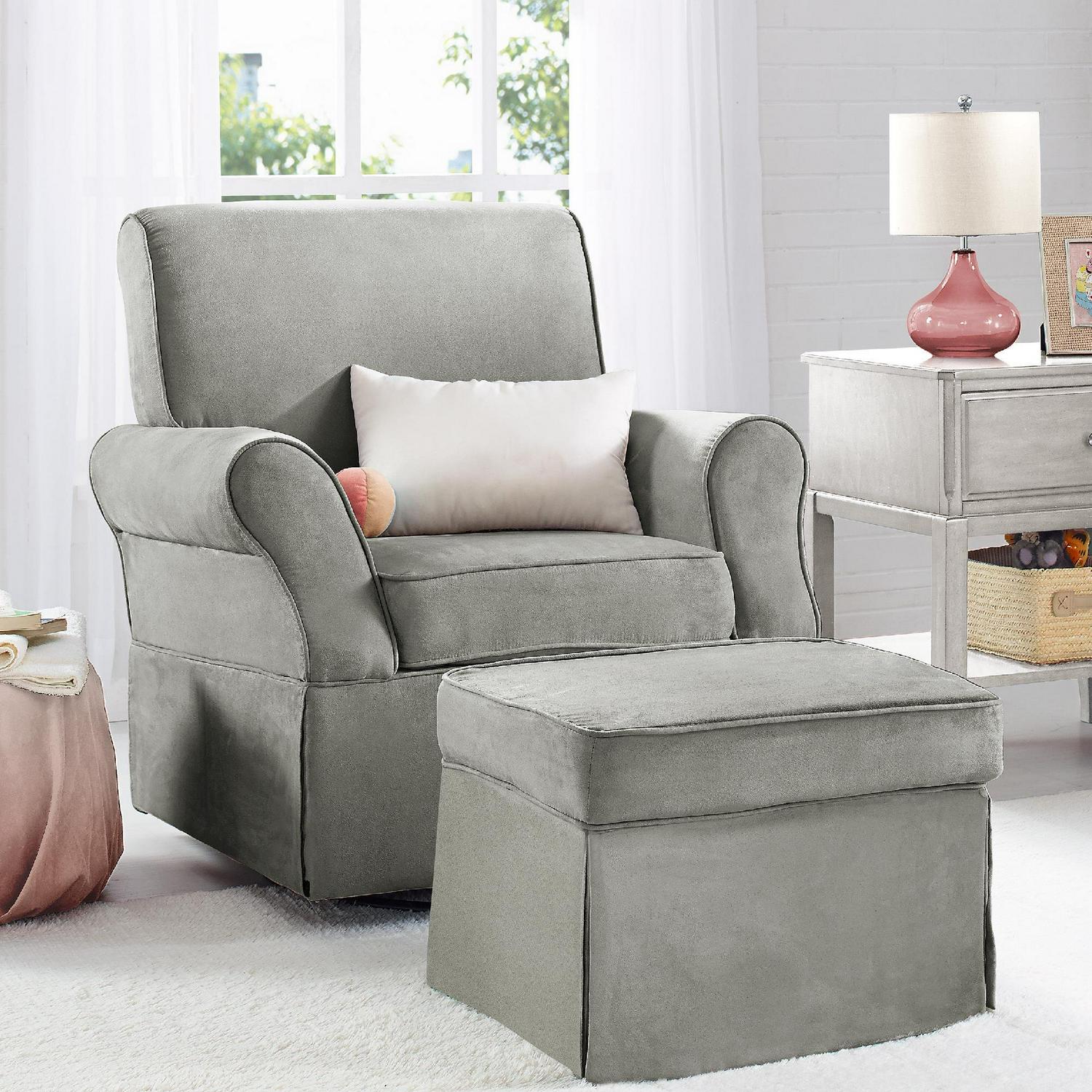 Baby Relax Kelcie Swivel Glider Chair & Ottoman Nursery Set. Gray Microfiber