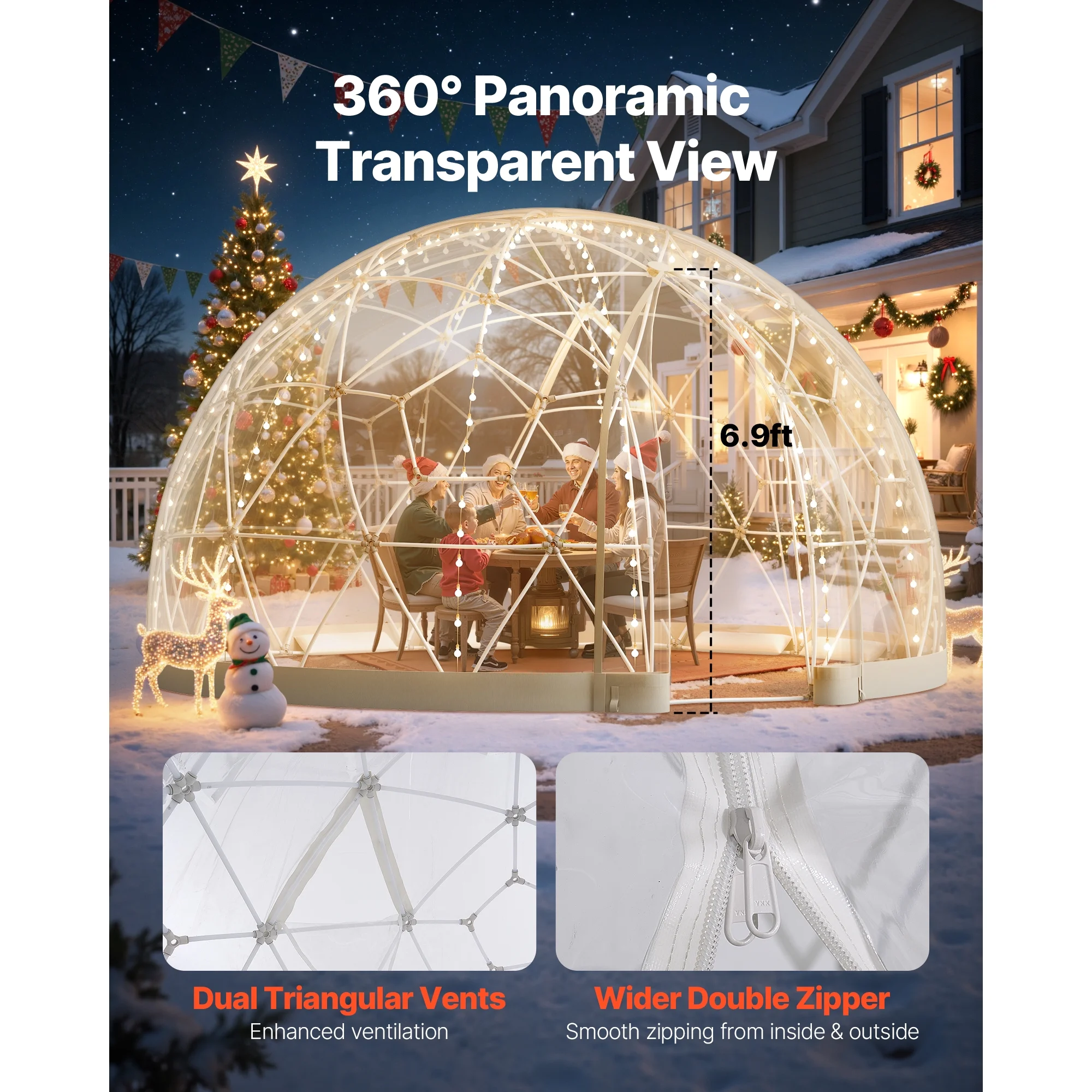 KFFKFF Outdoor Garden Dome, 15 x 9.5 ft Clear Bubble Tent for 10-14 People, Weather-Resistant Geodesic Greenhouse with Window, PVC Dome Tent for Patios, Camping, Parties, and Weddings