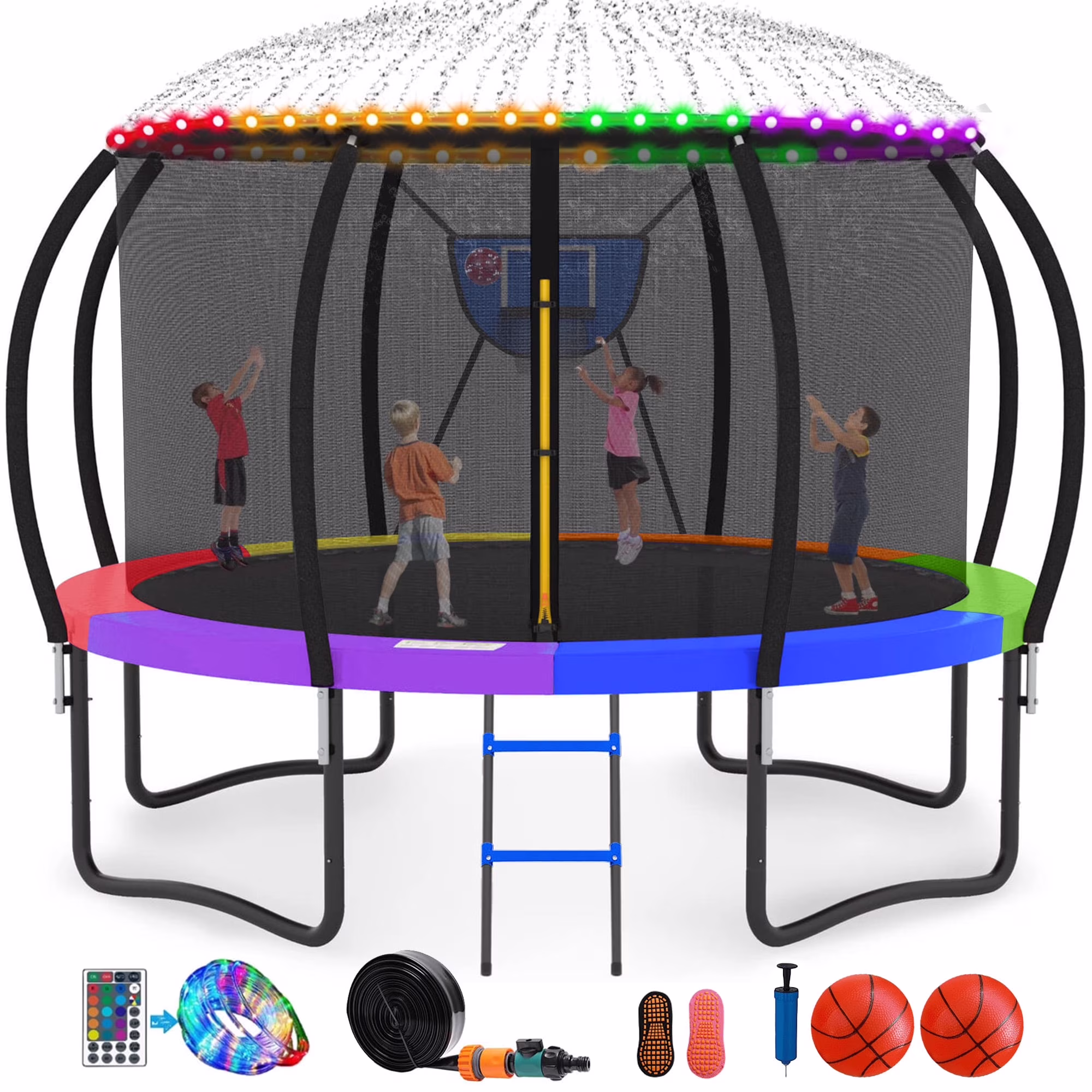 GVDV 16FT Outdoor Trampoline for Kids & Adults, Recreational Trampoline w/Ladder & Safety Net