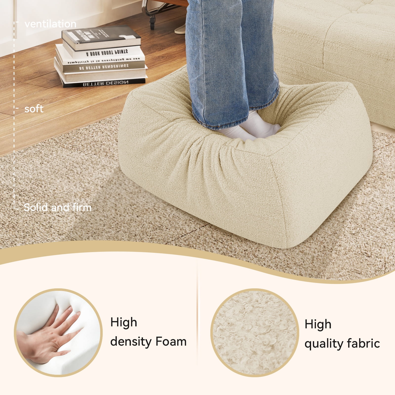 VFD Bean Bag Chairs for Adults, Beanbag Chair with Ottoman Lounge Sofa Memory Foam Comfy Reading Chair for Bedroom & Living Room, Lazy Floor Sofa Couch